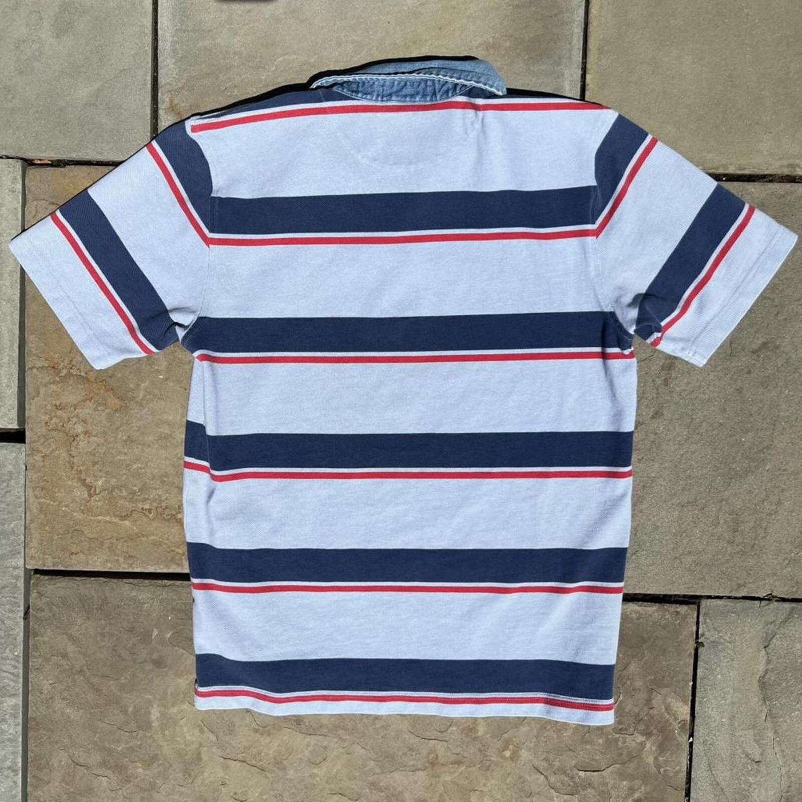 Lands' End Neo-Vintage Y2K Denim Collar Blue Striped Polo Size US M / EU 48-50 / 2 - 4 Thumbnail