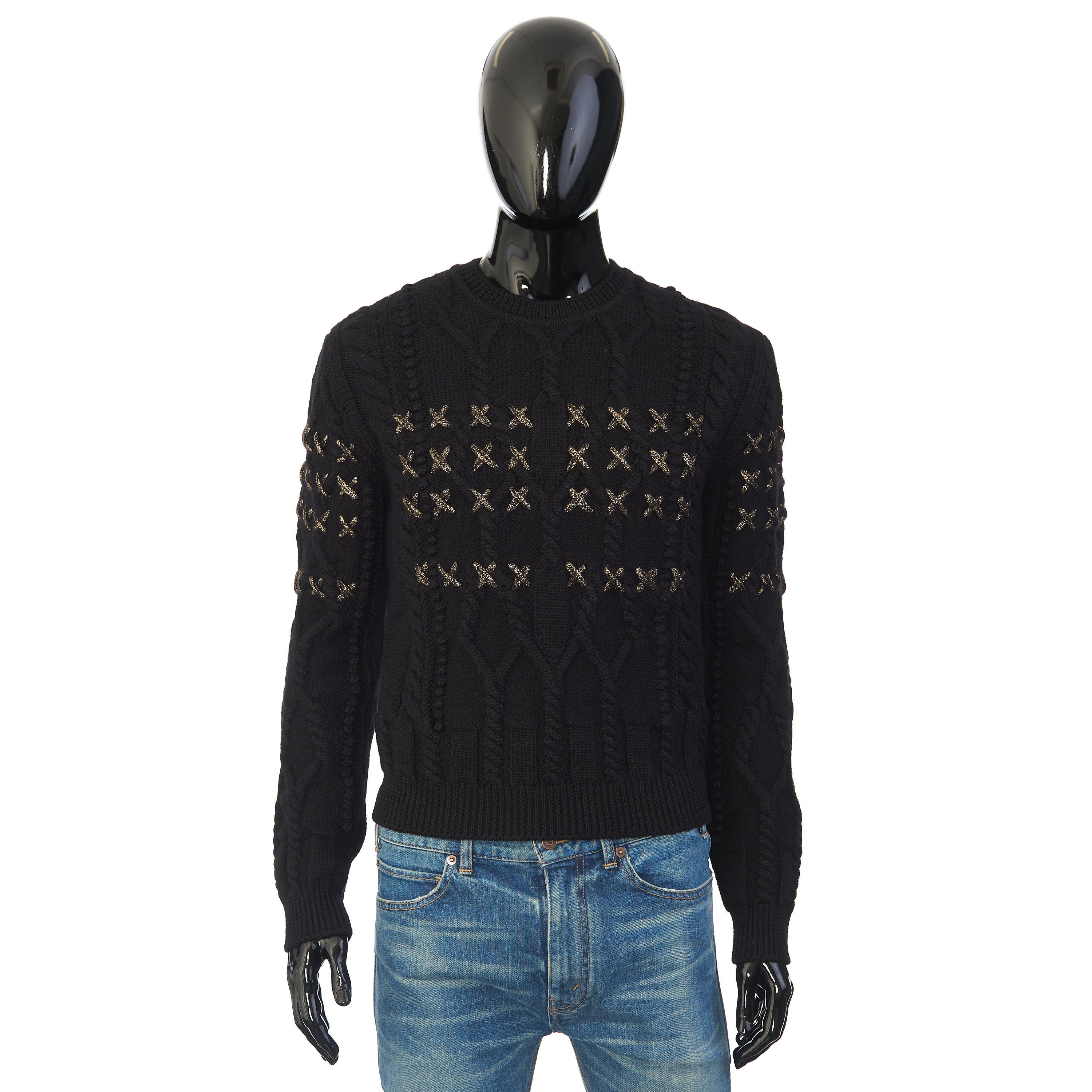 image of Saint Laurent Paris Crewneck Sweater In Black Wool Blend, Men's (Size Large)