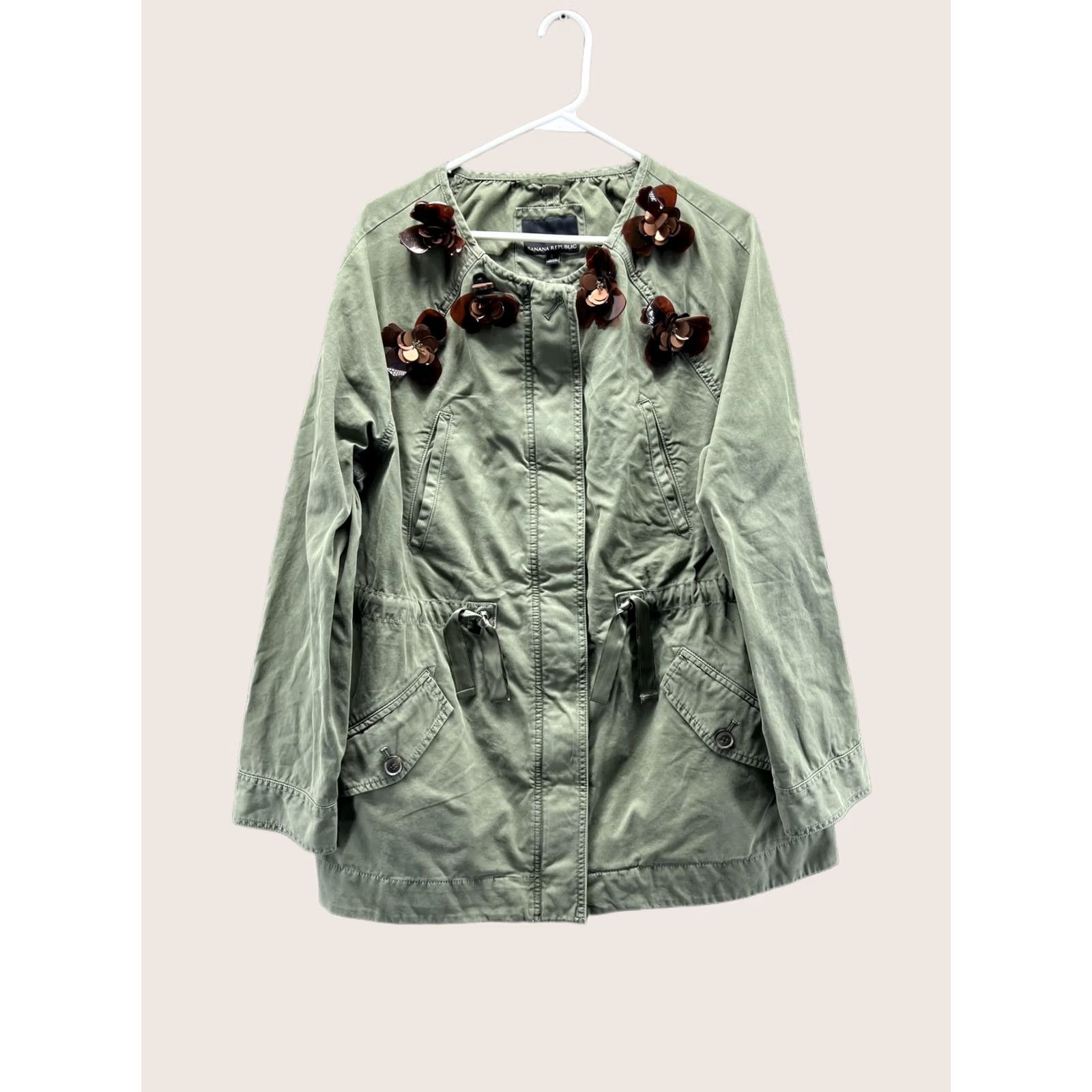 Banana Republic Banana Republic Jacket Womens L Green Military Twill Floral Applique Zip Navy? Size L / US 10 / IT 46 - 1 Thumbnail