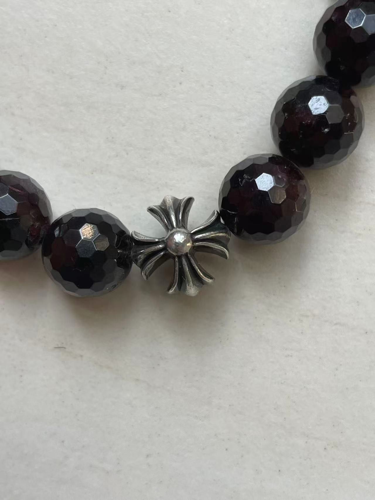 Chrome Hearts Chrome Hearts 10mm Garnet Silver Cross Beaded Bracelet Size ONE SIZE - 7 Thumbnail