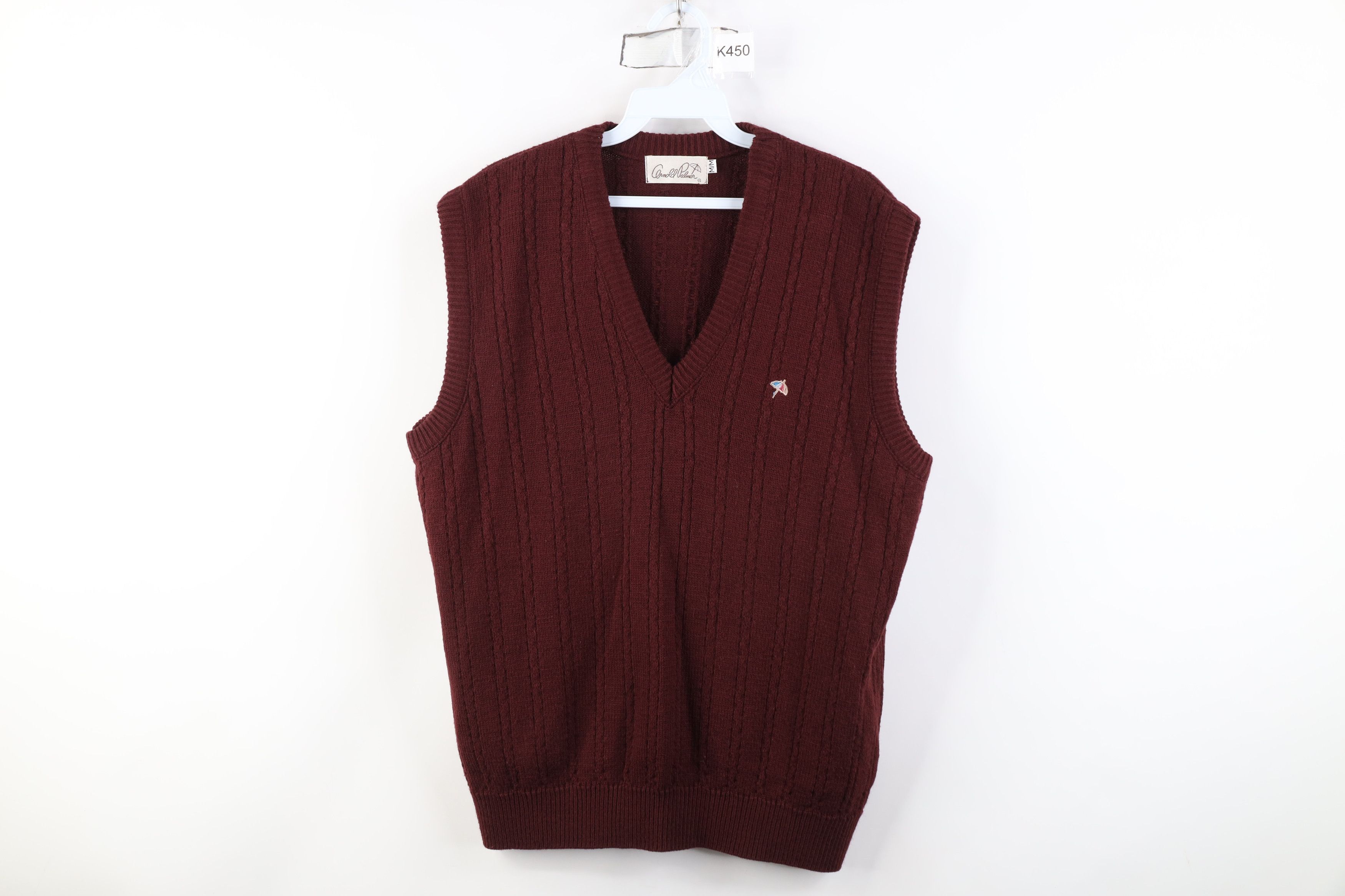 Vintage Vintage 70s Streetwear Cable Knit Sweater Vest Burgundy Size US M / EU 48-50 / 2 - 1 Thumbnail