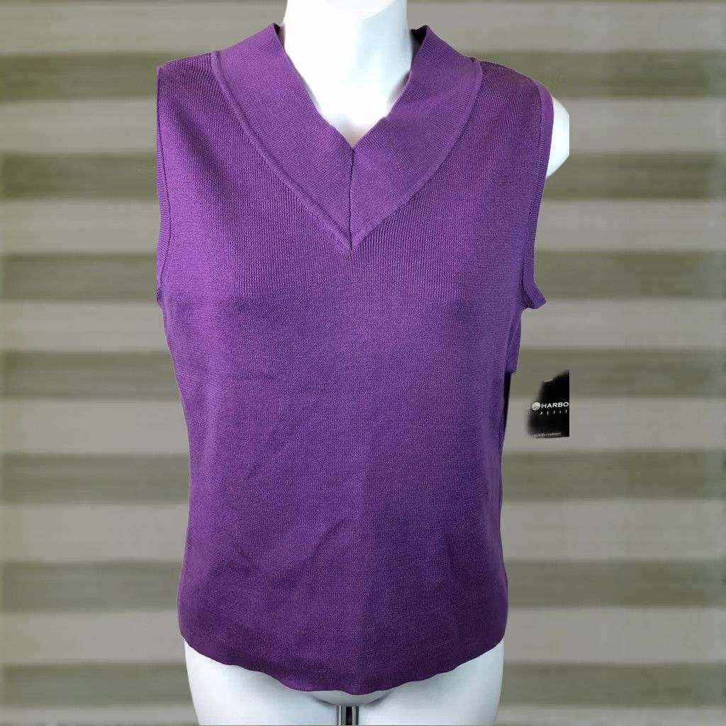 Vintage Sag Harbor Sleeveless Sweater PM Purple V-Neck Cotton Knit Shirt Womens PM Purple Sag Harbor Sleeveless V-Neck Back Cotton Knit Pullover Size M / US 6-8 / IT 42-44 - 1 Thumbnail