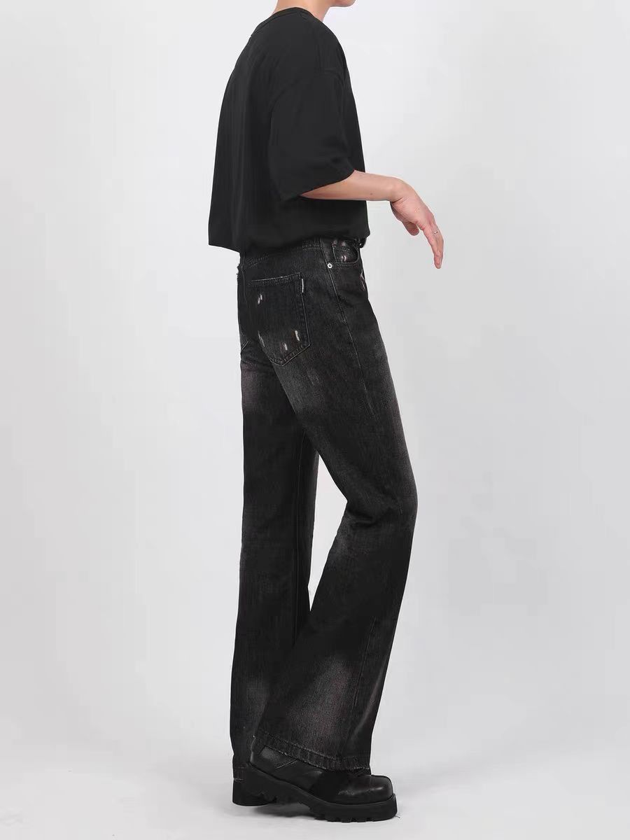 Washed street distressed micro flare baggy jeans