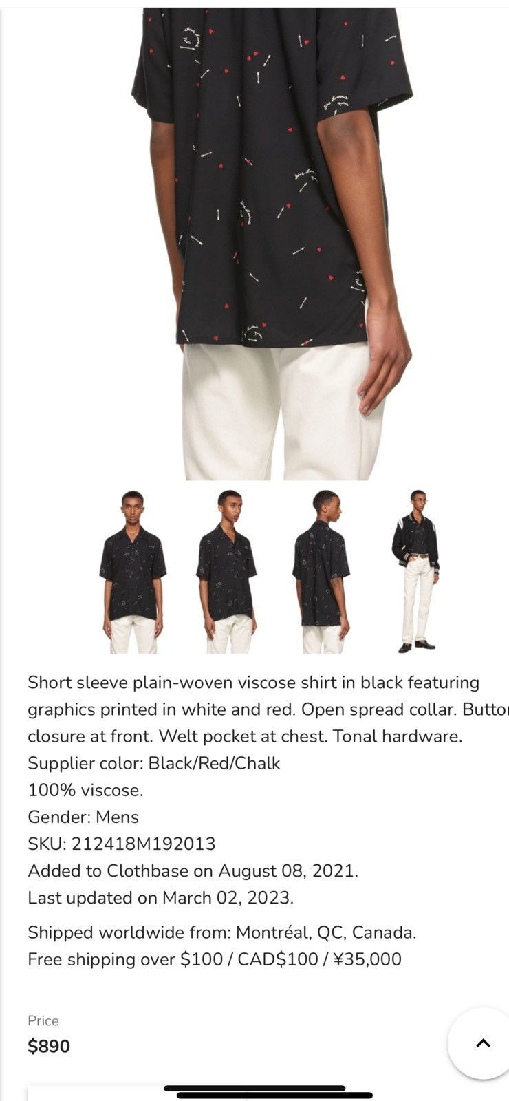 Saint Laurent Paris Saint Laurent men viscose short sleeve shirt.42/16.5. $890 Size US XL / EU 56 / 4 - 2 Thumbnail