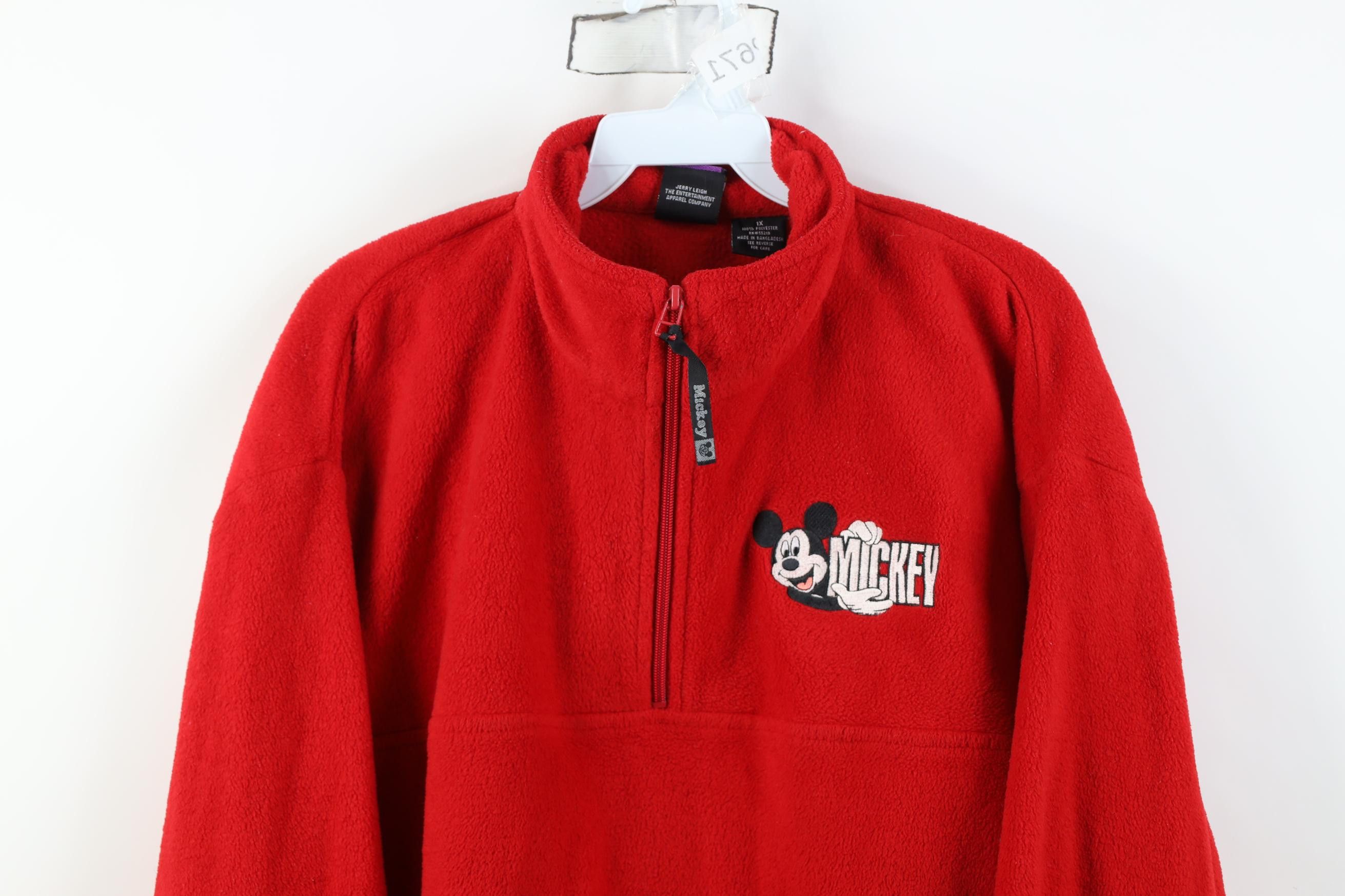 Disney Vintage 90s Disney Mickey Mouse 1/4 Zip Fleece Sweater Red Size XL / US 12-14 / IT 48-50 - 2 Thumbnail
