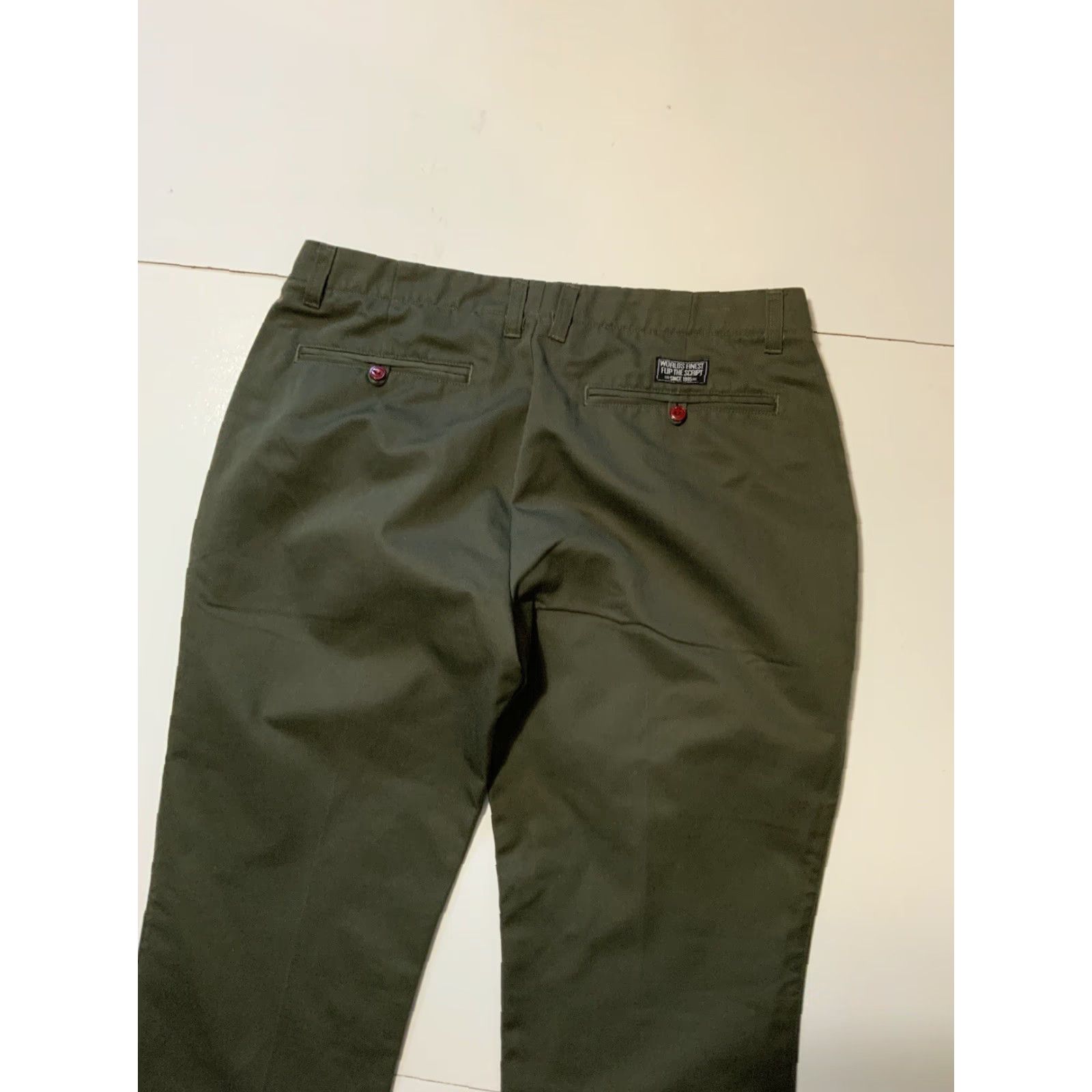 Olive VINTAGE Flip The Script Japan Olive Green Japanese Chino Flat Front Skateboard Pants LG Mens Flat Front Chino 32x32 Green Size US 33 - 6 Thumbnail