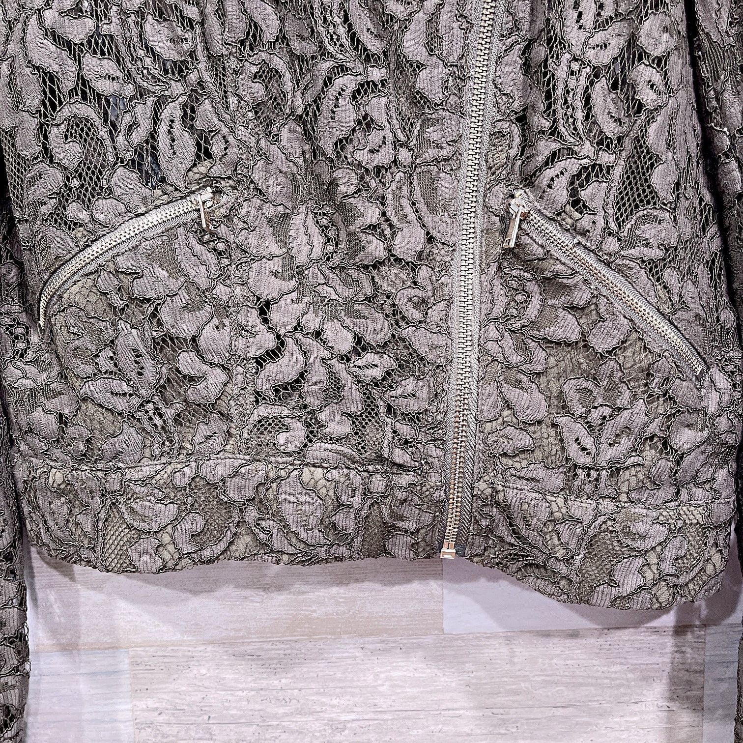 Bebe Bebe Floral Lace Moto Jacket Green Womens 10 Size L / US 10 / IT 46 - 4 Thumbnail
