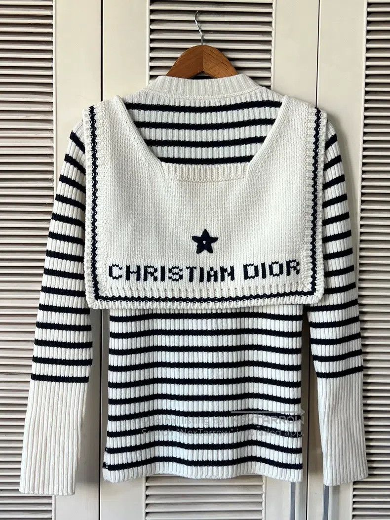 Dior Dior Black and white striped navy collar sweater Size XXS / US 00 / IT 34 - 1 Thumbnail