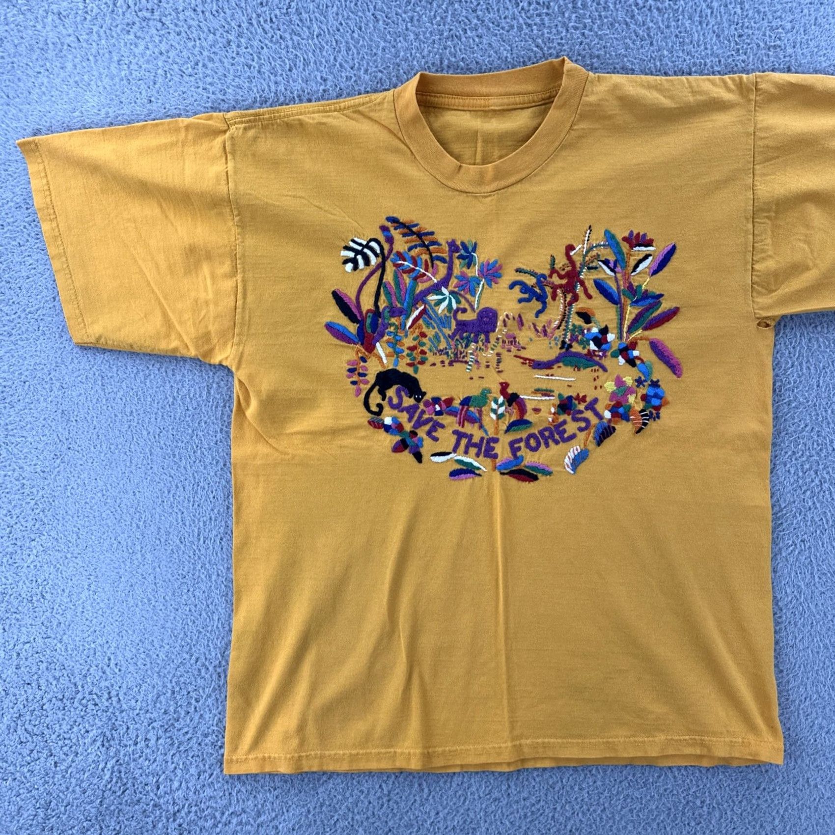 Vintage VINTAGE Forest Shirt Adult Large Yellow Short Sleeve Crew Neck Embroidered Save The Forest 90s Art Animals Mens Size US L / EU 52-54 / 3 - 3 Thumbnail