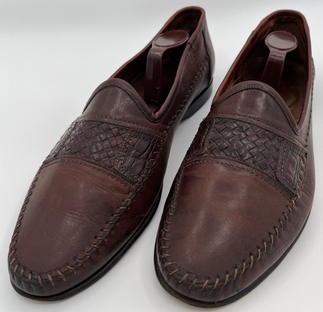 Santoni Santoni Italy Handwoven Brown Leather Penny Loafers Size 9D Size US 9 / EU 42 - 1 Thumbnail