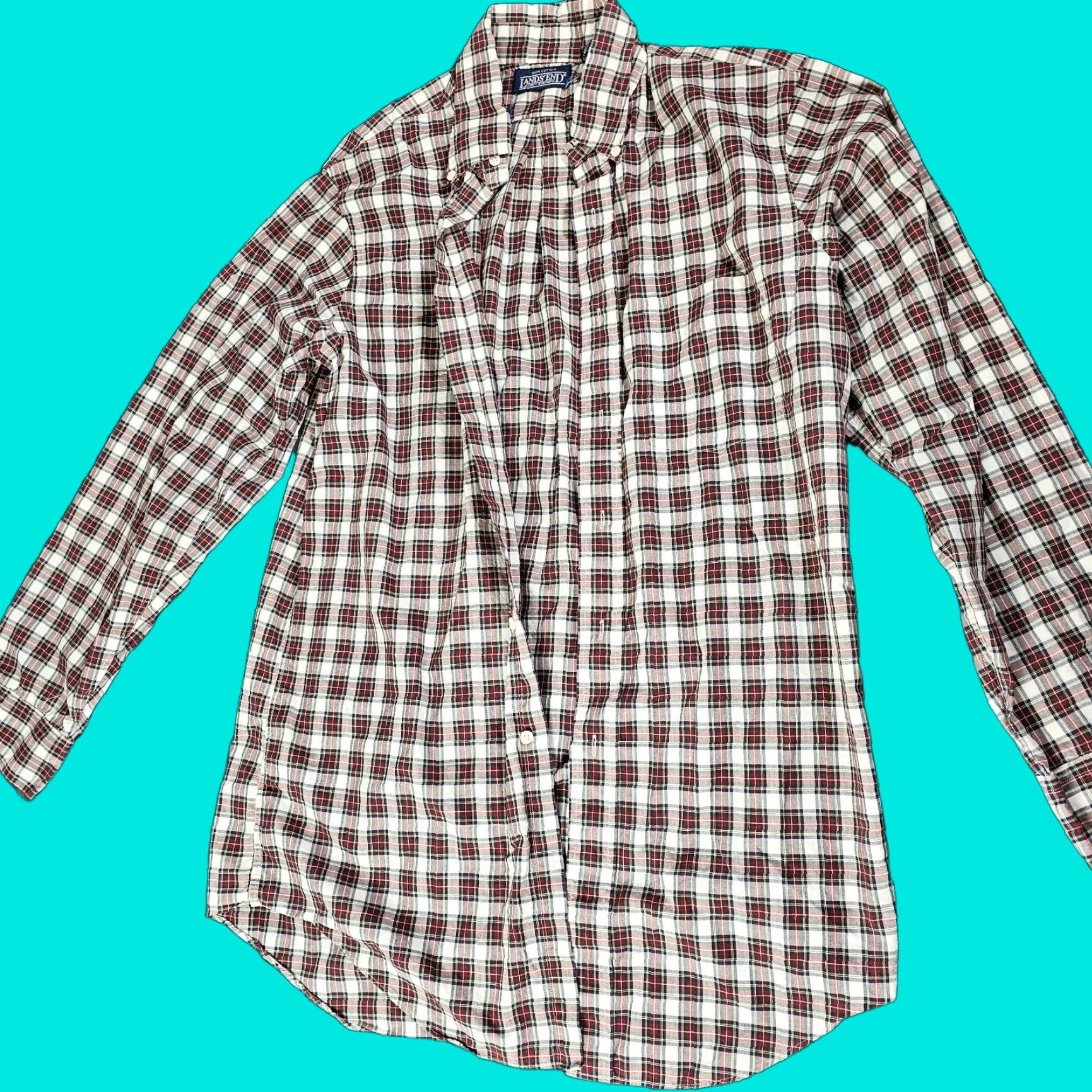 Lands' End VINTAGE Lands' End Shirt Mens 15 Reg Red Plaid Button Up Egyptian Cotton Long Slv Size US M / EU 48-50 / 2 - 1 Thumbnail
