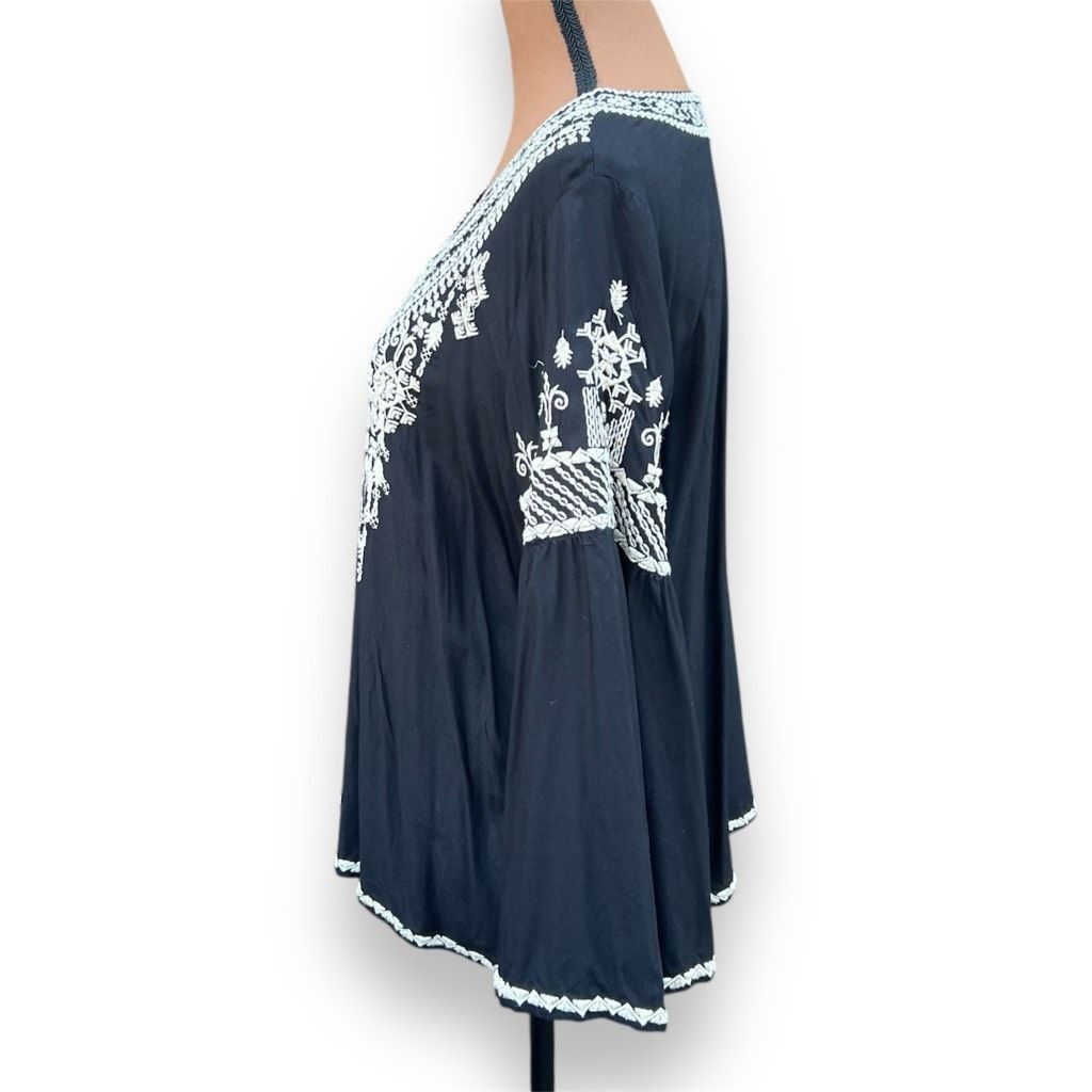 Chelsea Soccer Chelsea & Theodore Black Beige Embroidered Boho Bell Sleeve Size M / US 6-8 / IT 42-44 - 4 Thumbnail
