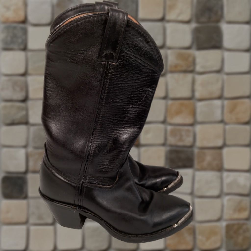 Doublet VINTAGE Double-H Western Cowgirl Boots Women 7M Leather Black Mid-Calf Pointed Toe Casual Fall Winter Size US 7 / IT 37 - 1 Thumbnail