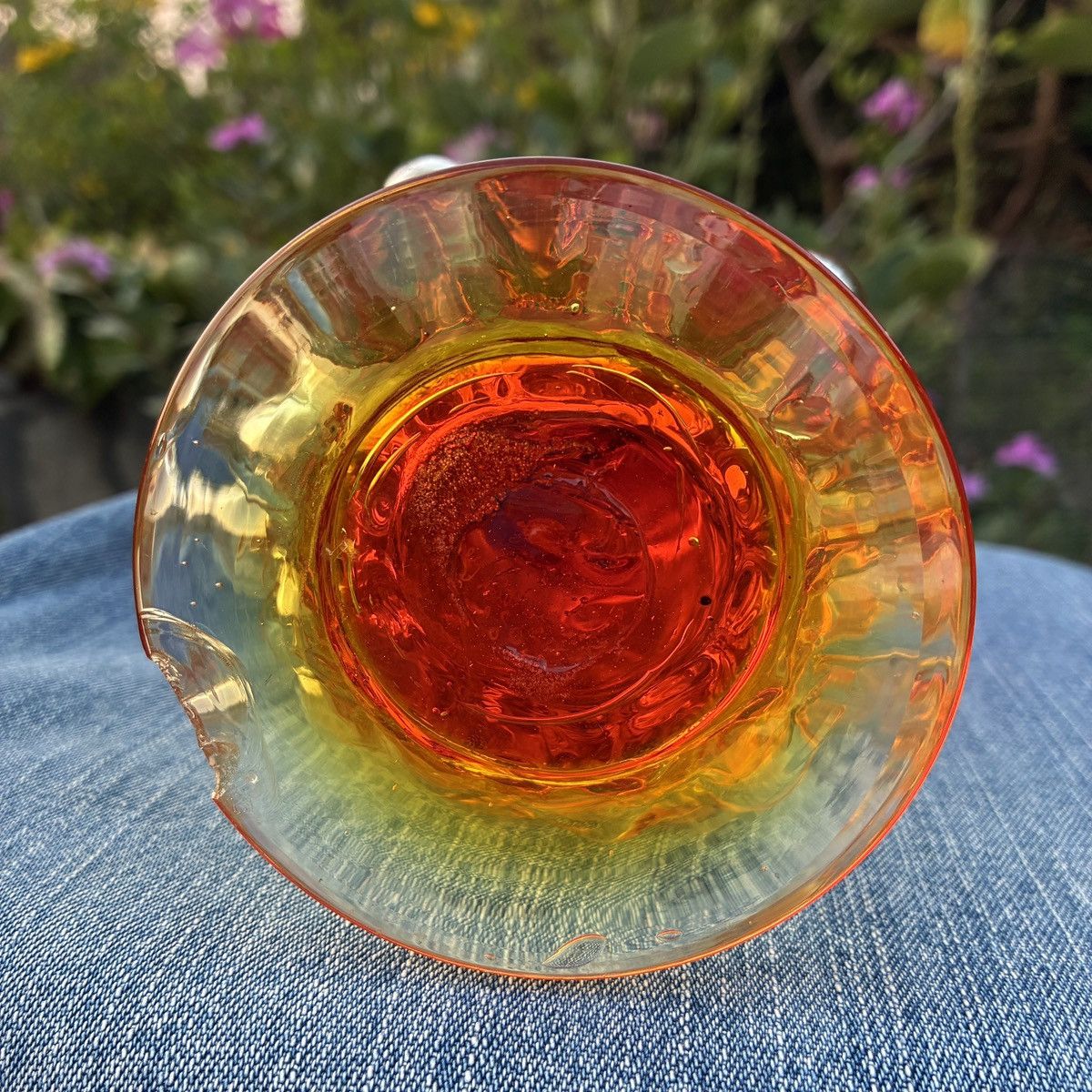 Other Vintage Amberina Glass Vase Applied Clear Mid Century Size ONE SIZE - 5 Thumbnail