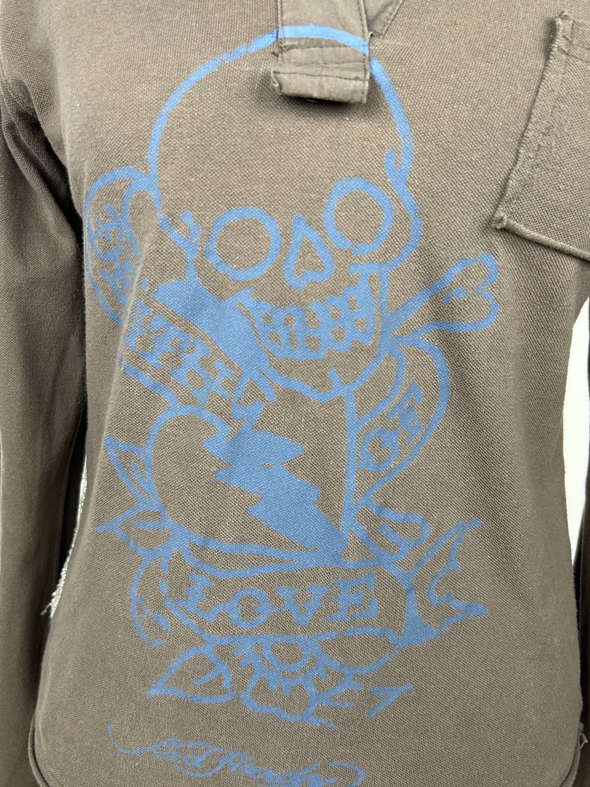 Ed Hardy Vintage Ed Hardy Brown Skulls Fire Avant Garde Top Polo Size S / US 4 / IT 40 - 11 Thumbnail