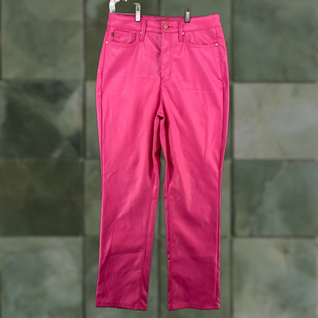 Vintage Judy Blue Womens Pleather Pants 5 Pink City Straight Size 27" / US 4 / IT 40 - 1 Thumbnail