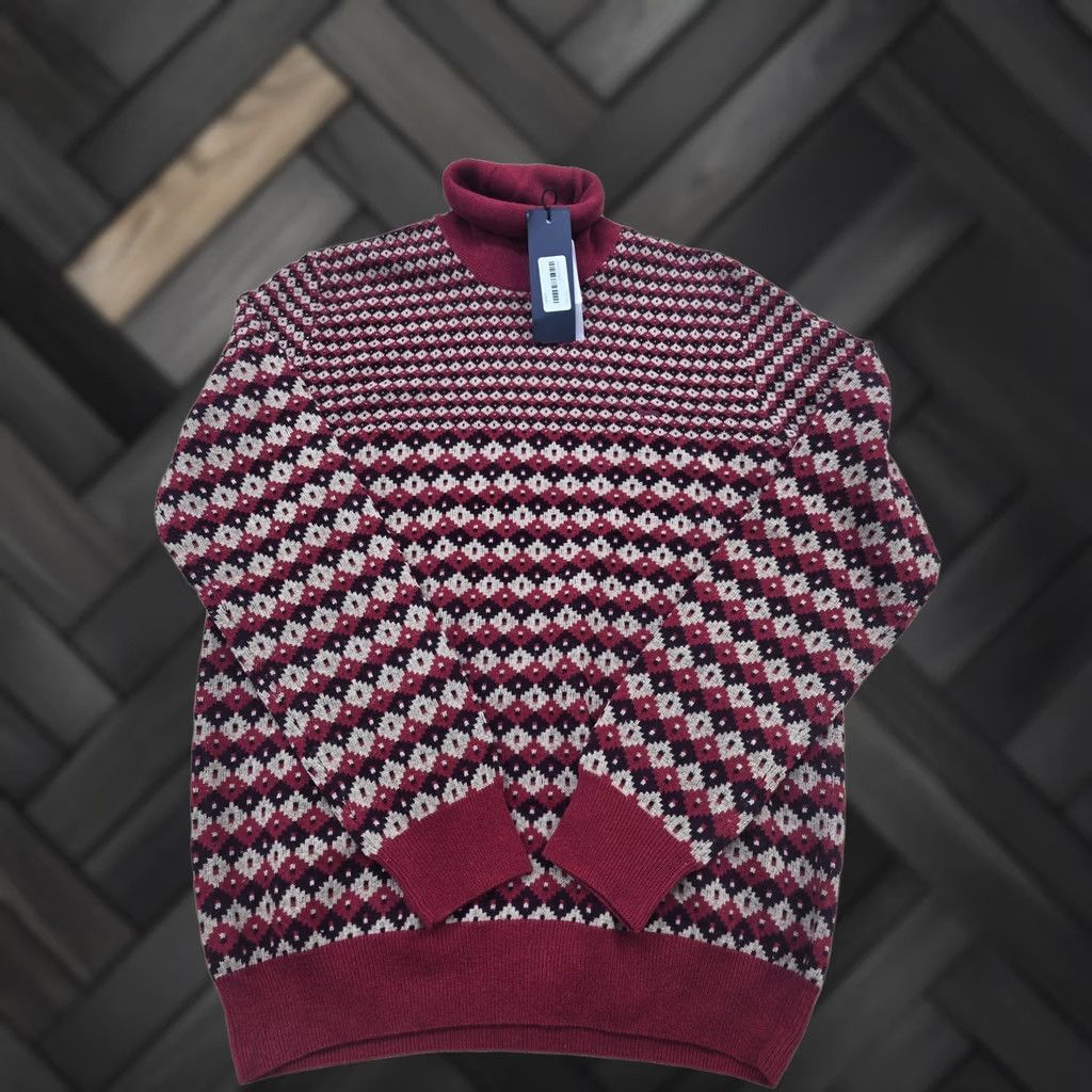 Harmont & Blaine Harmont & Blaine Men’s Burgundy Checkered Turtleneck Sweater Italy, XL, Knit Jacquard, Casual Size US XL / EU 56 / 4 - 1 Thumbnail