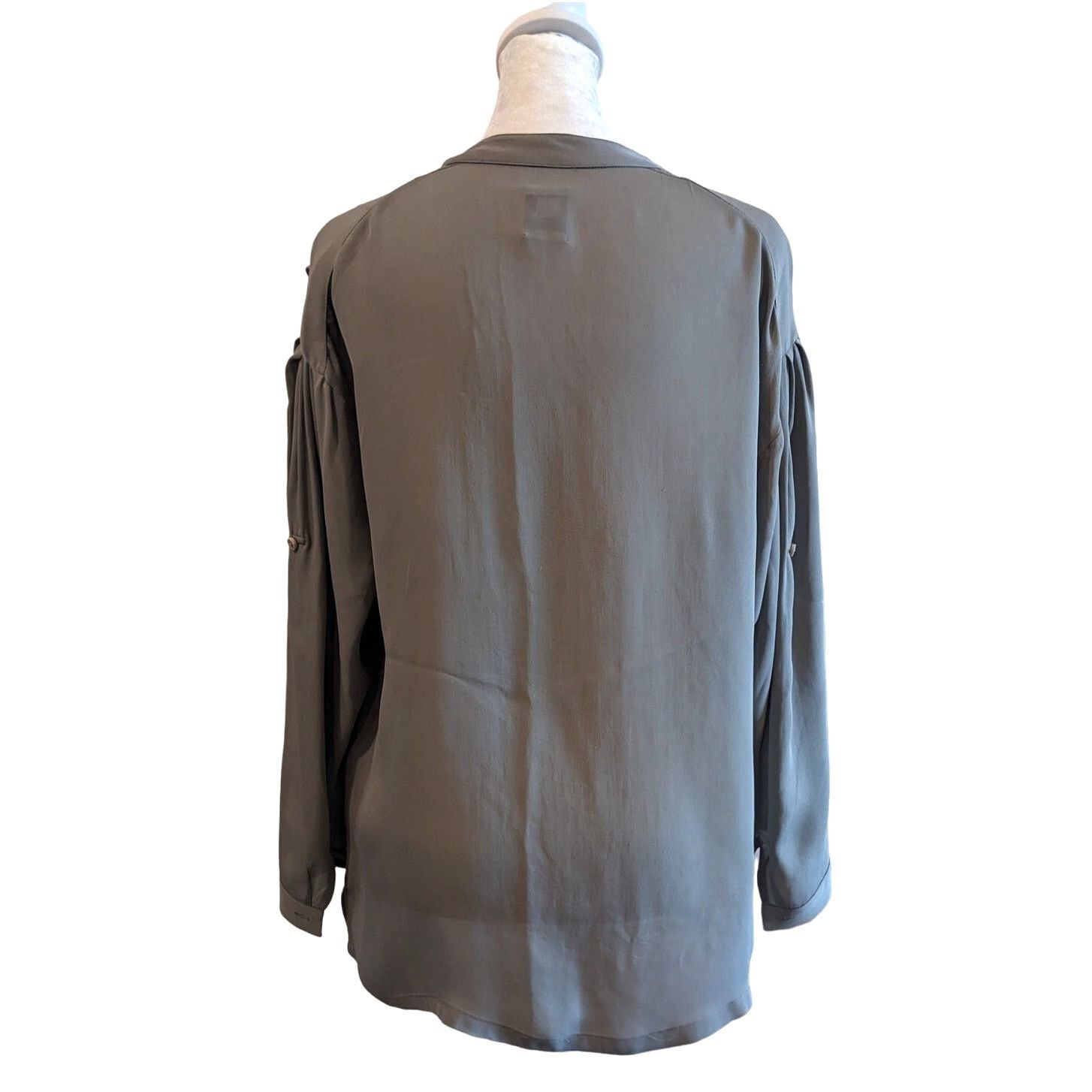 NSF NSF Gray Silk Mandarin Collar Button Up Roll Tab Sleeves Top Size S / US 4 / IT 40 - 3 Thumbnail