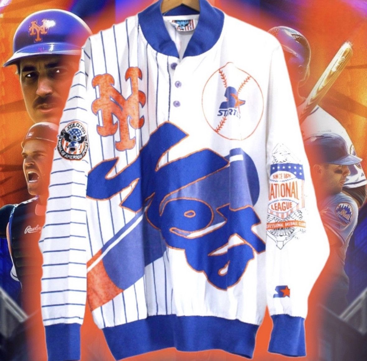 Starter 💎ViNTaGe 💎NeW YoRK MeTs ⚾️ BiG LoGo STaRTeR ⭐️ PuLLoVeR 🧢🧥 Size US L / EU 52-54 / 3 - 8 Thumbnail