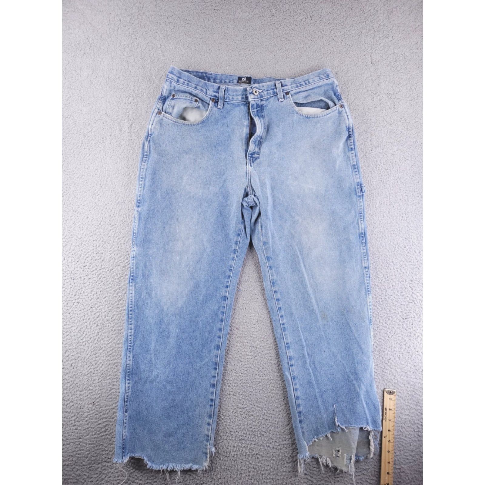 Nautica VINTAGE Nautica Jeans Mens 36x29 Blue Distressed Wide-Leg Work Size US 36 / EU 52 - 4 Thumbnail
