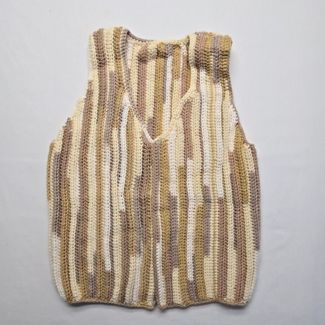 Handmade Striped Earth Tones Boho knitted Vest Brown Tan M Knit Vest Size M / US 6-8 / IT 42-44 - 1 Thumbnail