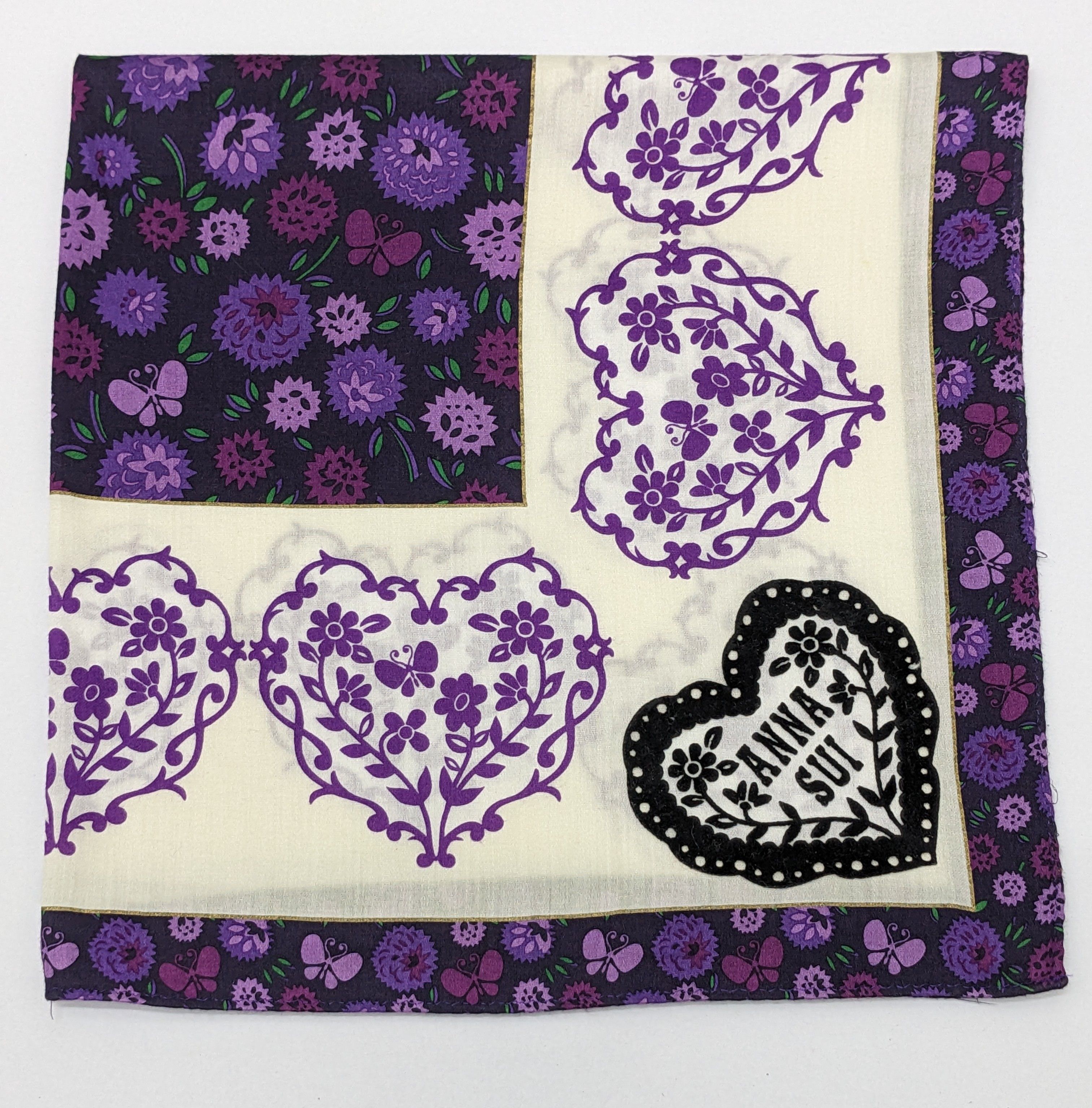 Anna Sui Anna Sui Purple Floral & Butterfly Heart Motif Handkerchief Size ONE SIZE - 1 Thumbnail