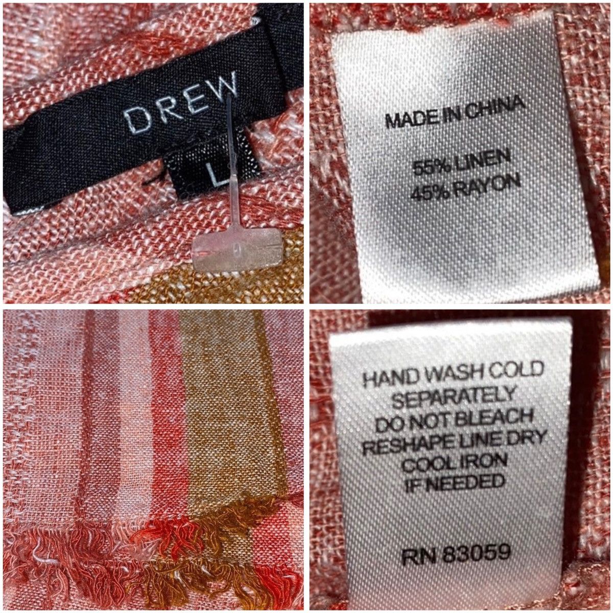 Anthropologie × Drew DREW Red Nat Dobby, Striped, Drawstring Linen Dress Size L / US 10 / IT 46 - 10 Thumbnail