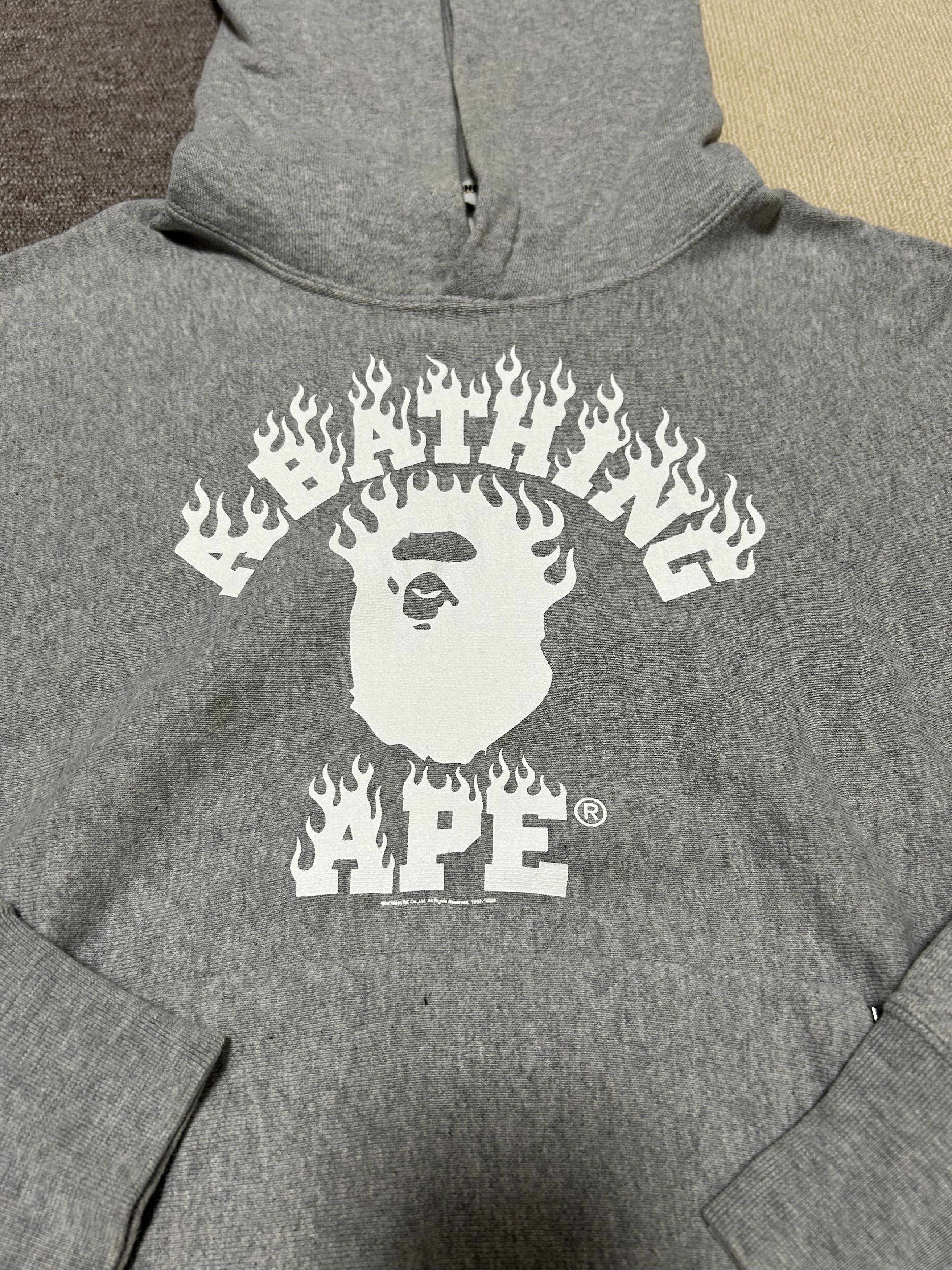 Bape Bape Gray Fire College Logo Flame Pullover Hoodie Size US S / EU 44-46 / 1 - 3 Thumbnail