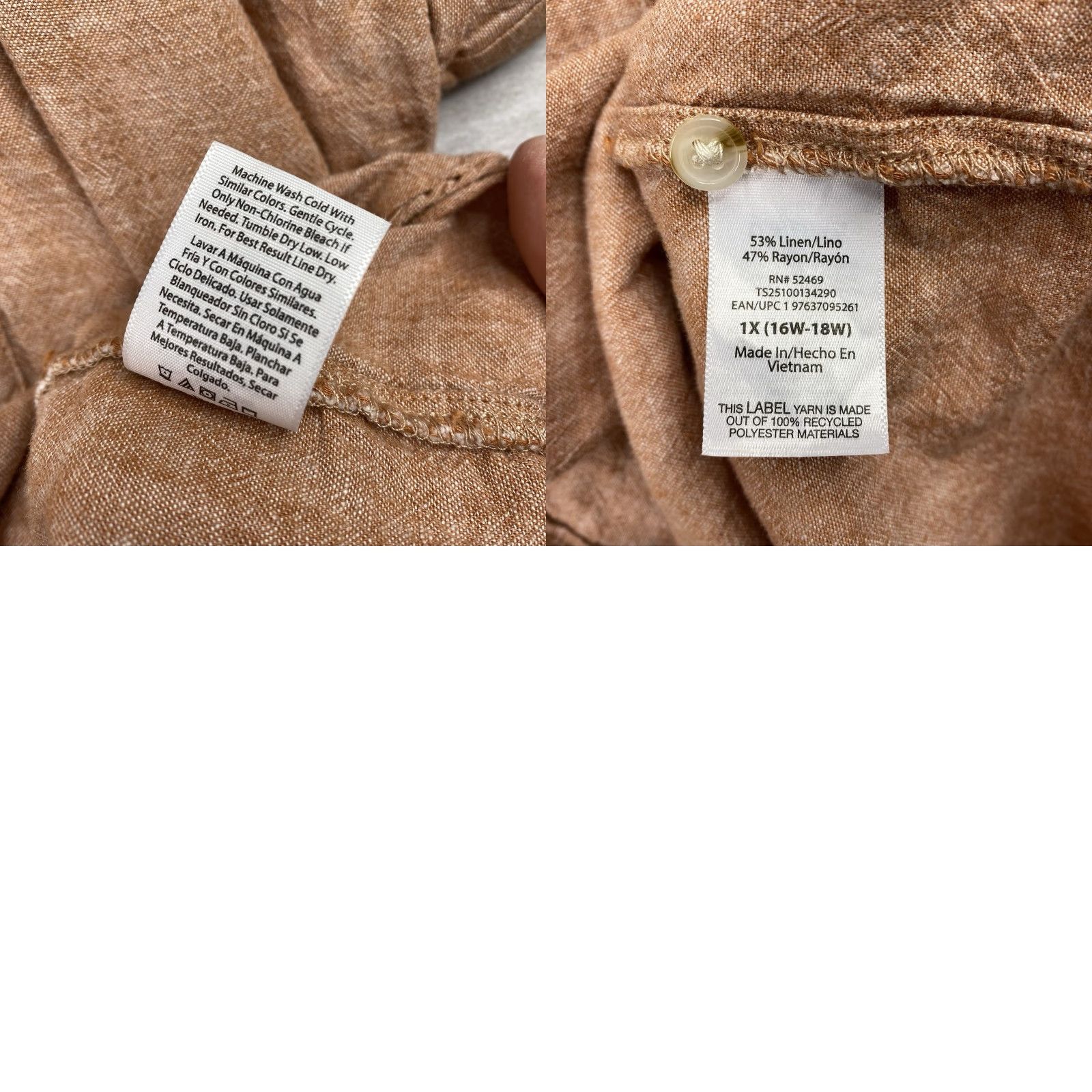 Vintage Terra & Sky Shirt 1X Pink Linen Blend Button Up Cuffed Short Sleeve Collared Casual Women Plus Size Size XL / US 12-14 / IT 48-50 - 8 Thumbnail