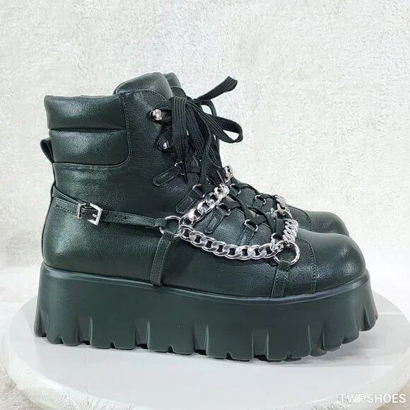 Other Emo Stomp 2" Platform Stomper Ankle Boots With Chain Design Size US 8 / IT 38 - 5 Thumbnail