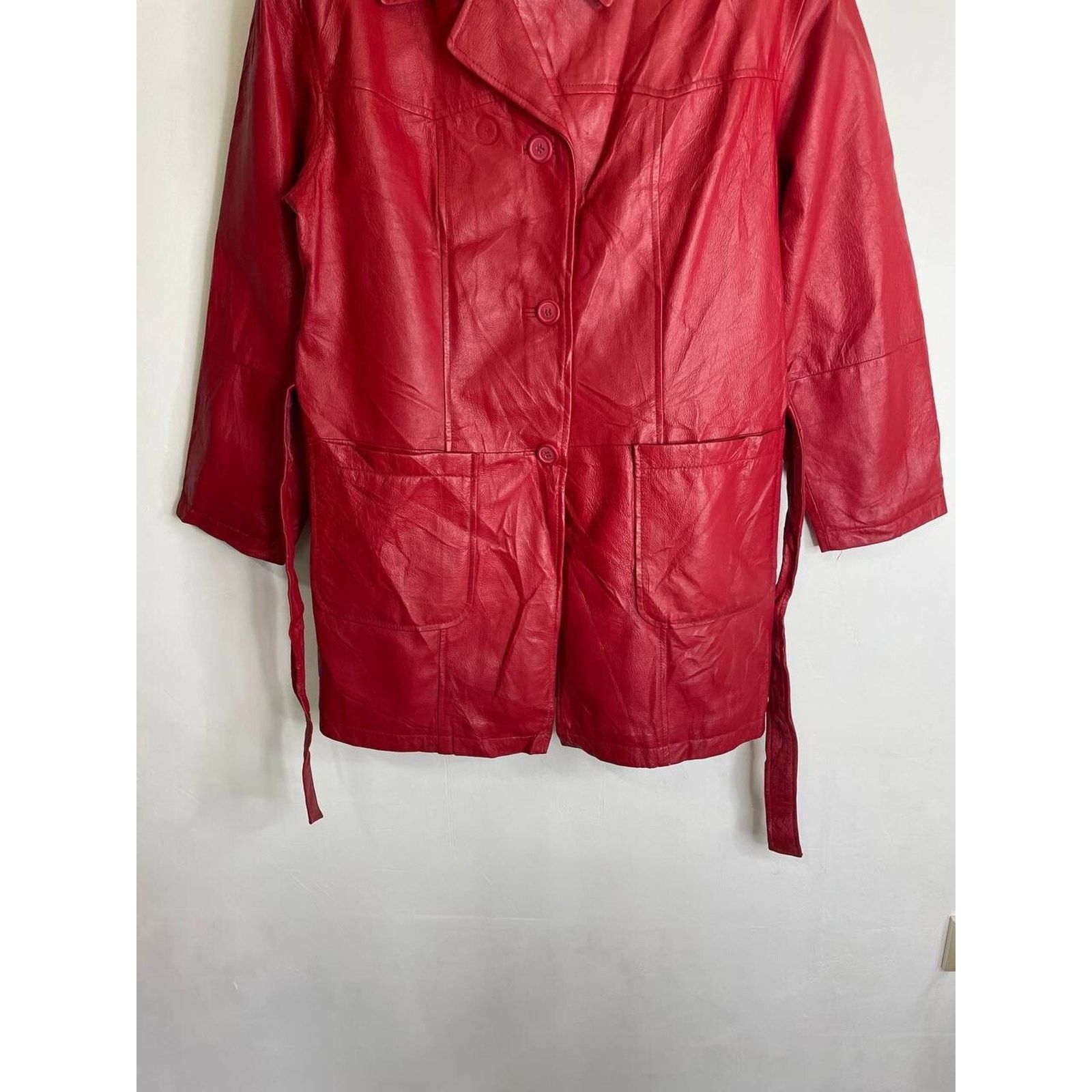 Leather × Vintage Vintage 90s Red Genuine Leather Trench Coat Small Jacket Size S / US 4 / IT 40 - 3 Thumbnail
