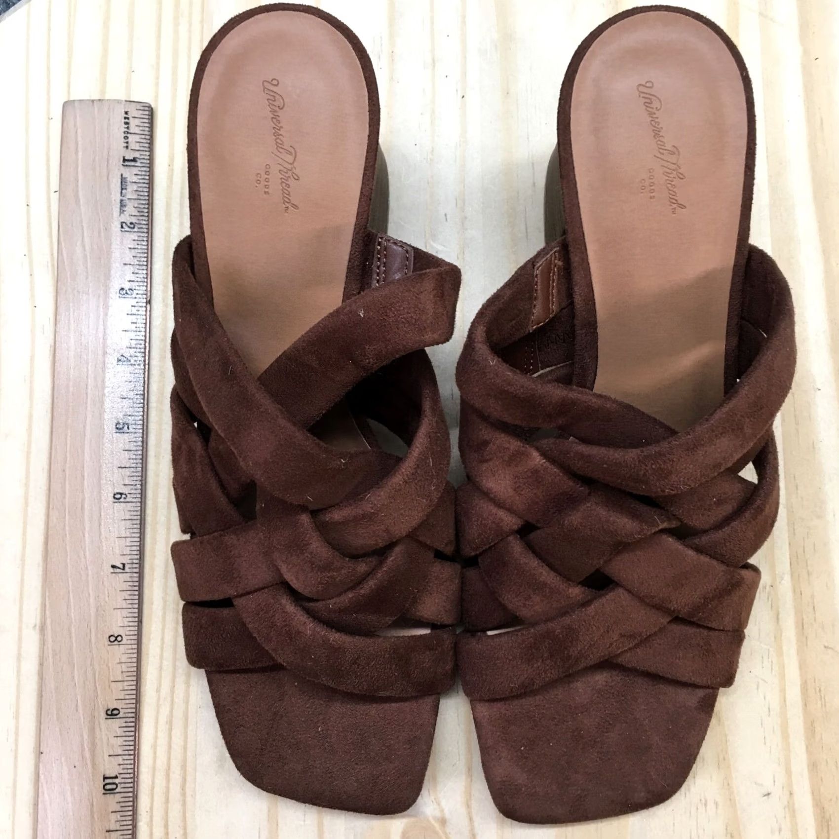 Vintage Universal Thread Sandals Womens 9.5 Slides Brown Block Heels Open Toe Casual Shoes Size US 10 / IT 40 - 6 Thumbnail