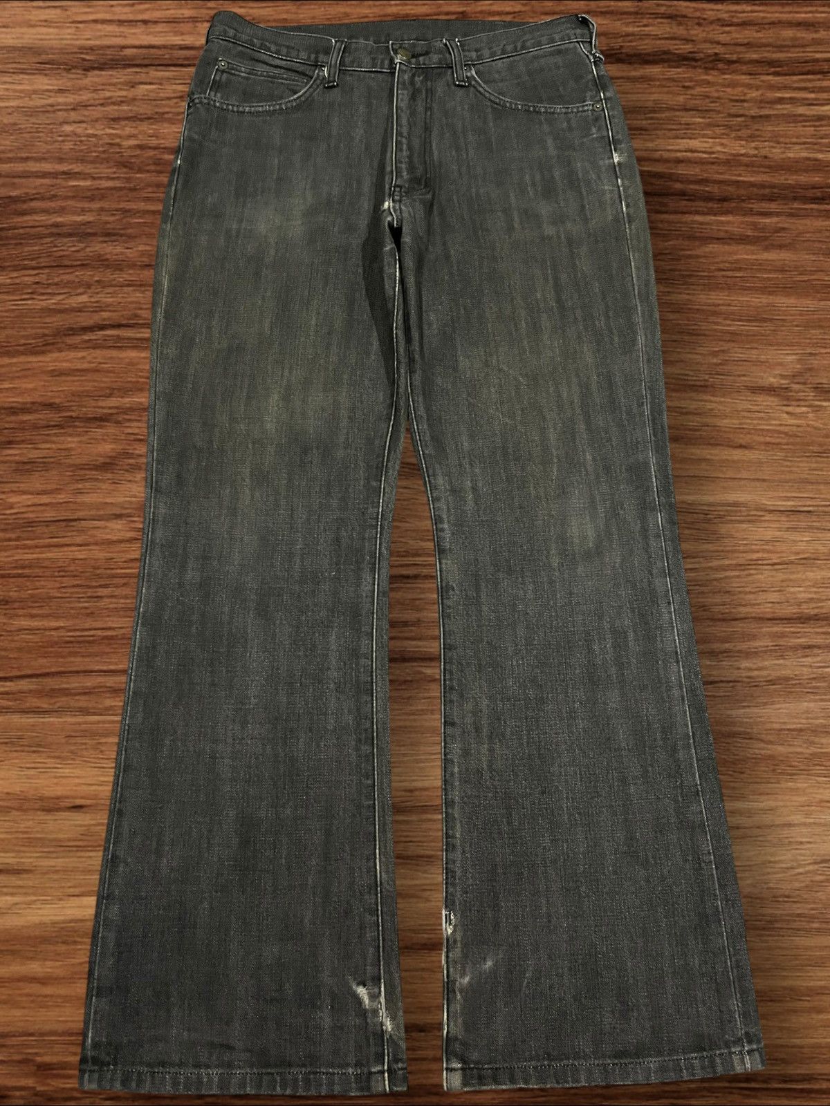 Tornado Mart Vintage Wrangler Black Washed Frayed Leg Flare Jeans Size US 33 - 1 Thumbnail
