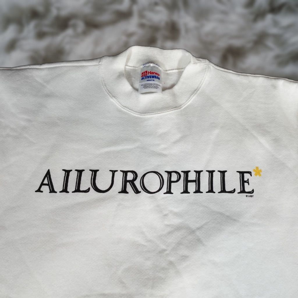 Vintage VINTAGE Sweatshirt Cat Lover Ailurophile Graphic Print Crewneck White 90s Mens XL Fits L - Pullover Knit Winter Spring Fall Size US L / EU 52-54 / 3 - 1 Thumbnail