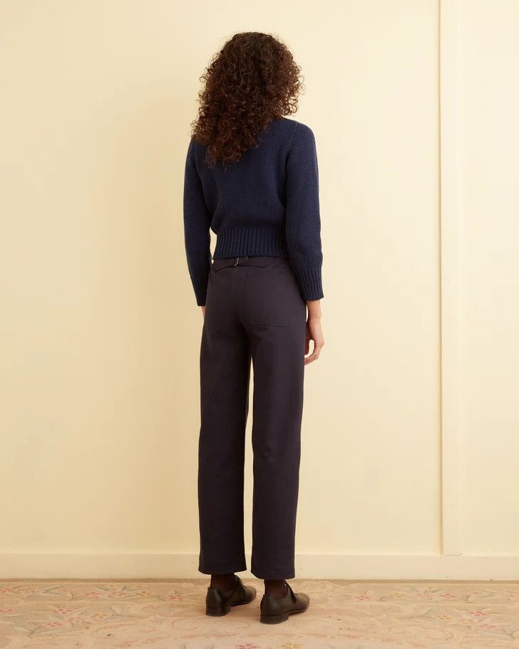 Bode Bode Navy 100% Cashmere Crewneck cropped sweater XS Size XS / US 0-2 / IT 36-38 - 2 Thumbnail