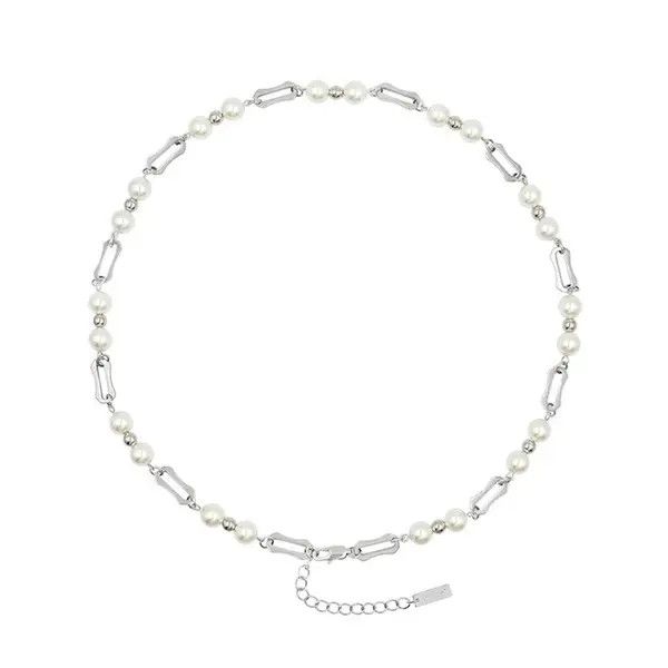 Jewelry Rivet Pearl Tassel Necklace – Layered Silver Size ONE SIZE - 5 Thumbnail