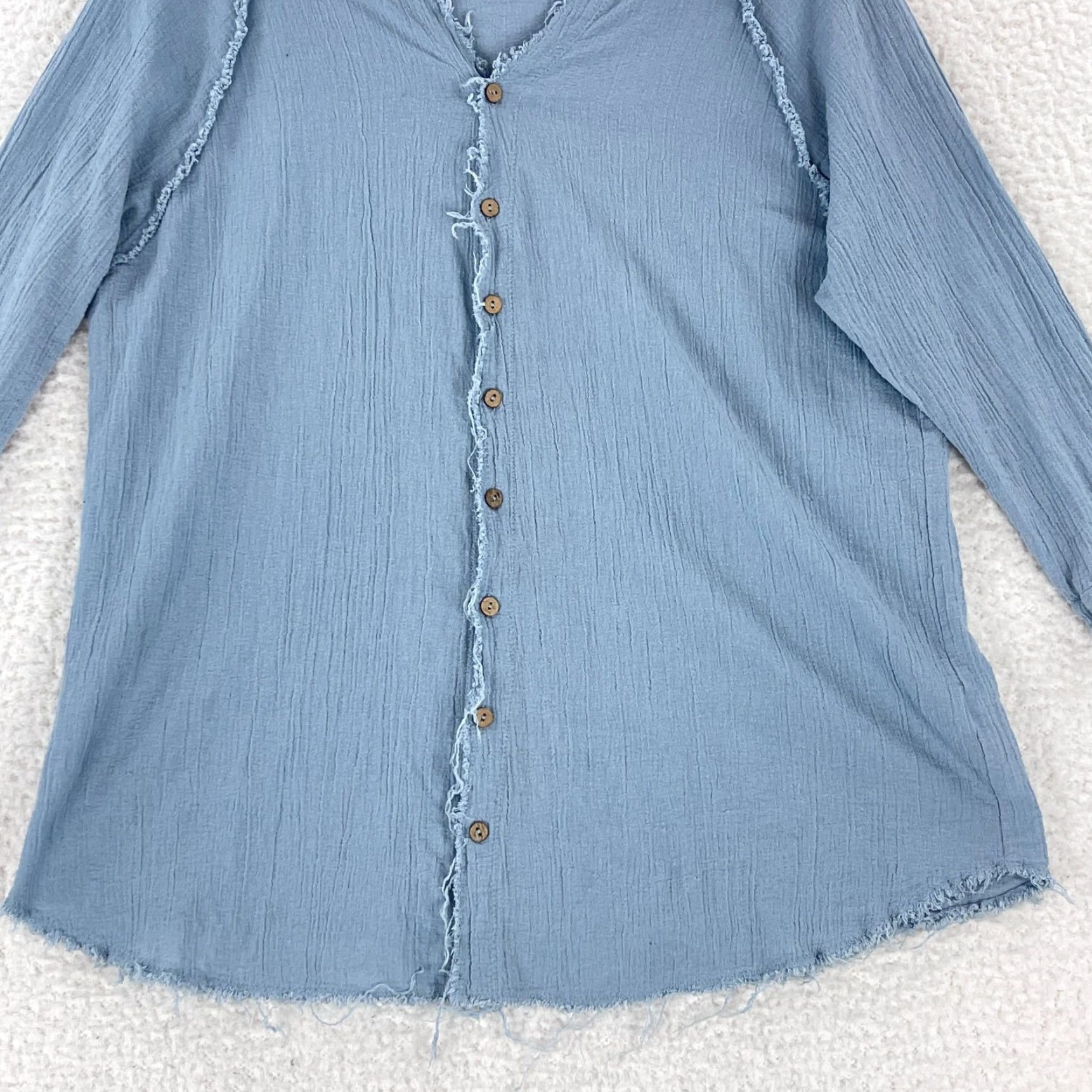 Vintage Z & L Button-Up Shirt Womens Medium Blue 3/4 Sleeve 100% Cotton V-Neck Casual Size M / US 6-8 / IT 42-44 - 6 Thumbnail