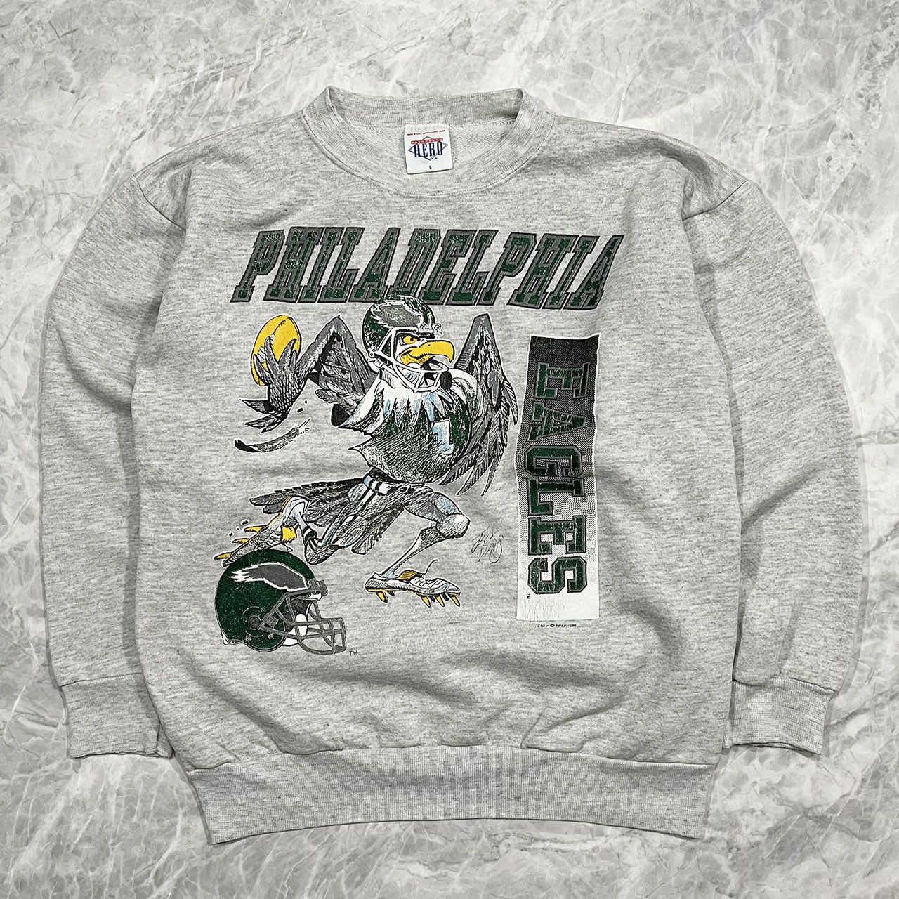 image of Made In USA x Nfl VTG 80's Nfl Philadelphia Eagles Jack Davis 1986 Sweatshirt in Grey (Size Large)