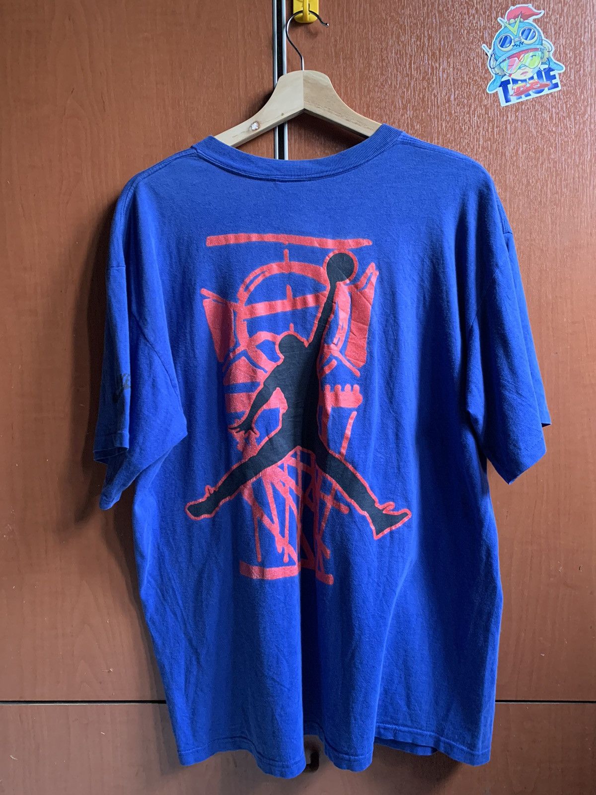 image of Vintage Nike Air Jordan Big Backhit Print 90’S in Blue, Men's (Size Medium)