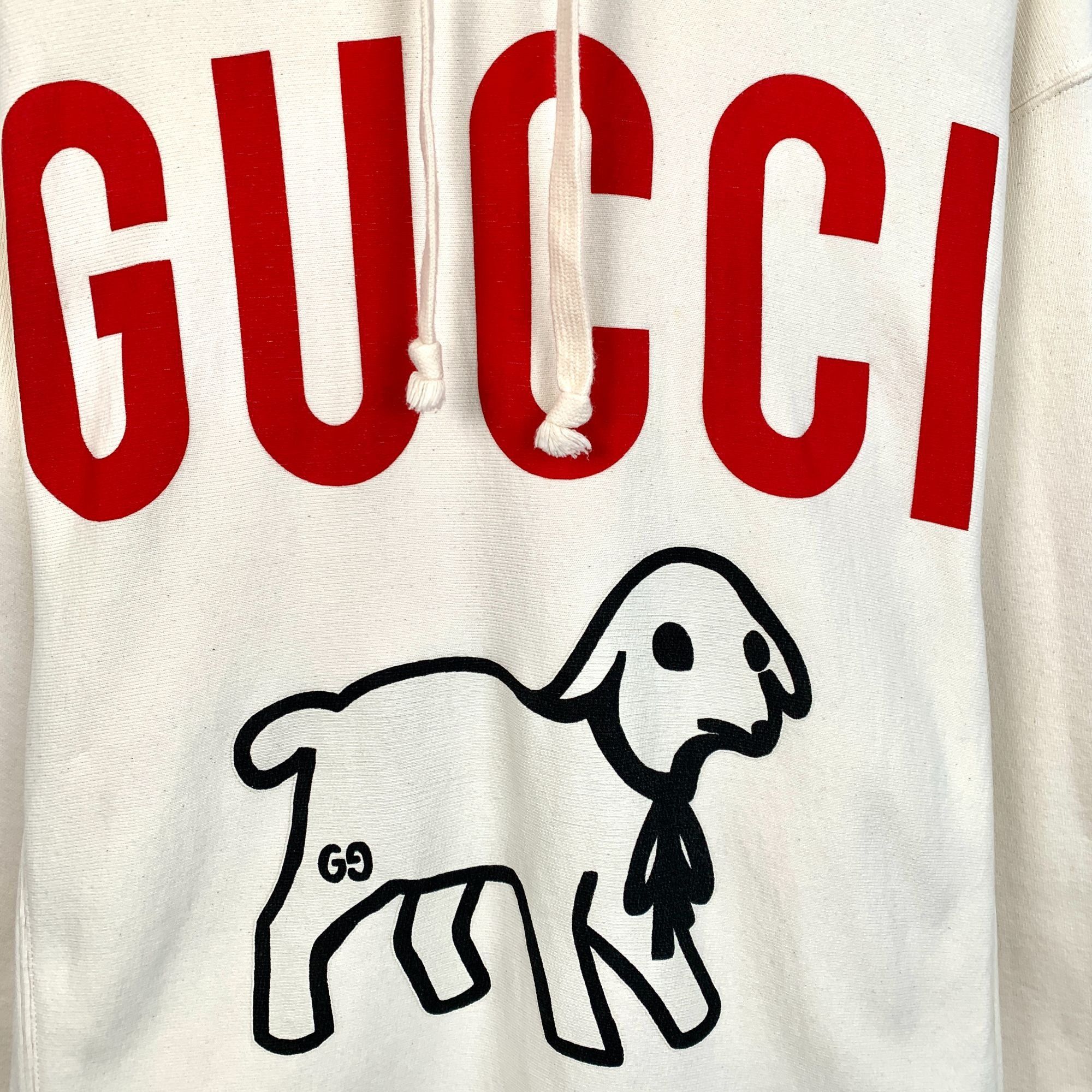 Gucci Gucci Beige Lamb Print Cotton Hooded Drawstring Sweatshirt X Size XS / US 0-2 / IT 36-38 - 7 Thumbnail