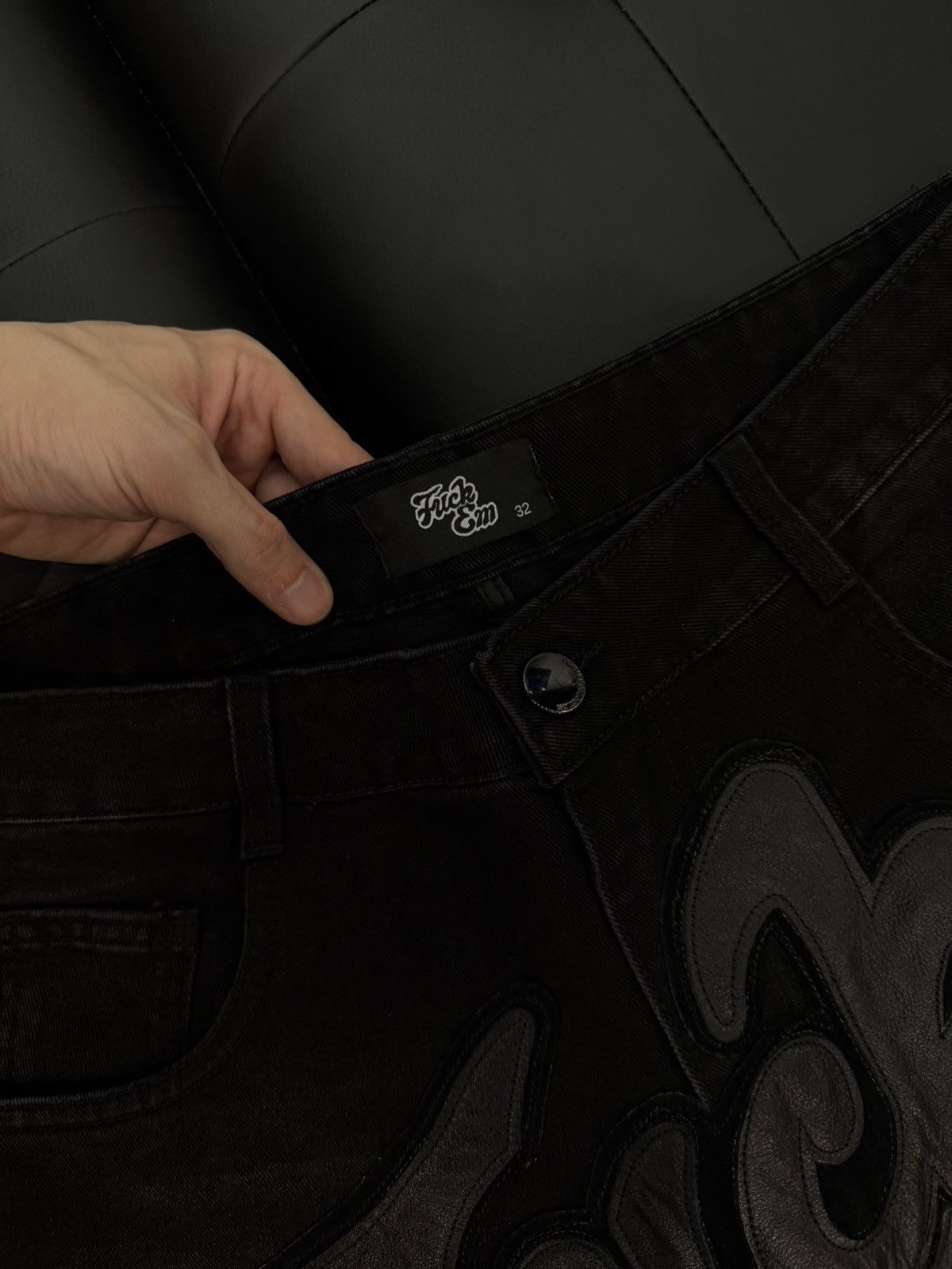 Other Fuck EM Shorts Black Denim Leather Patch Size (32) Size US 32 / EU 48 - 8 Thumbnail
