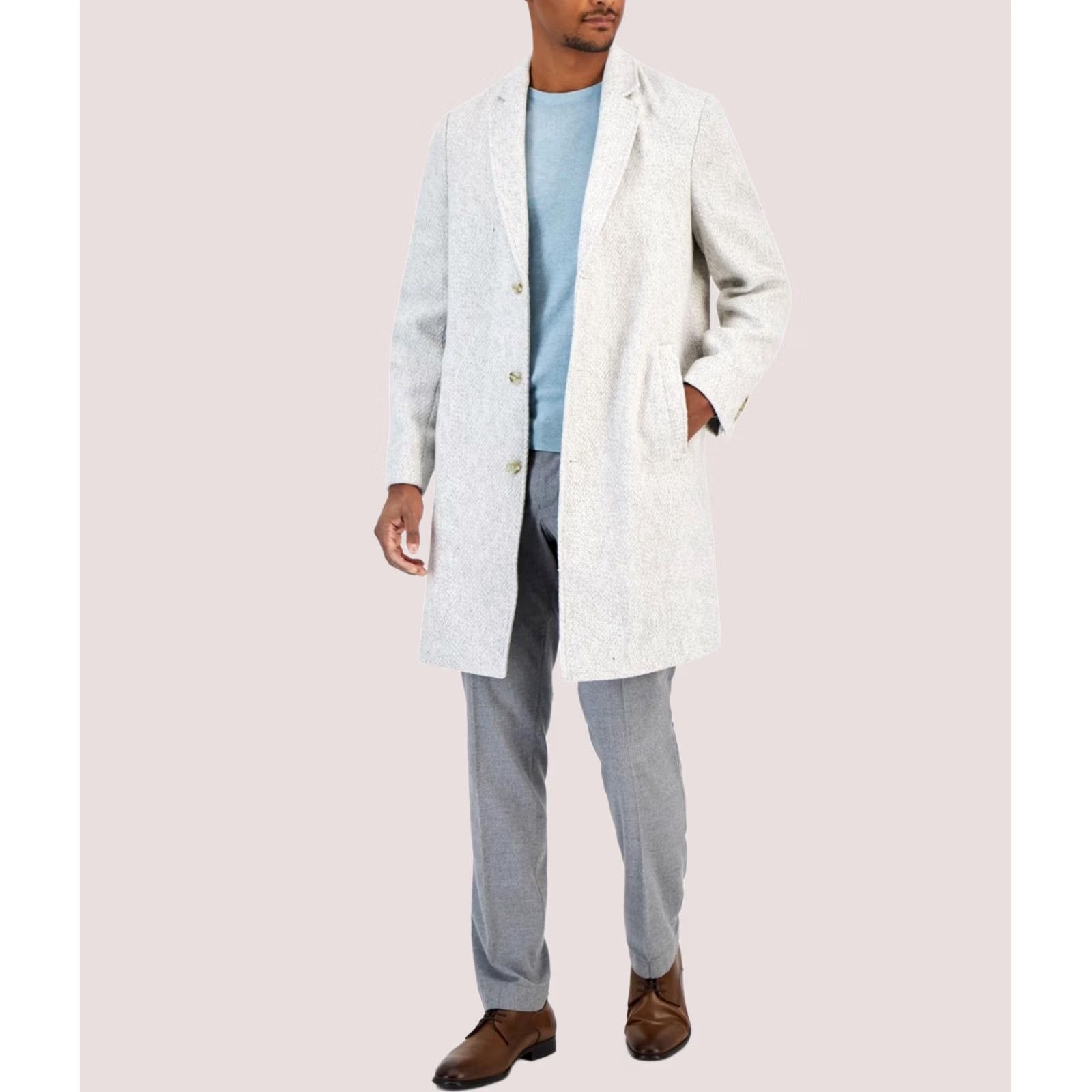 Alfani Alfani Mens Regular Fit Textured Pea Coat white XL Size US XL / EU 56 / 4 - 1 Thumbnail