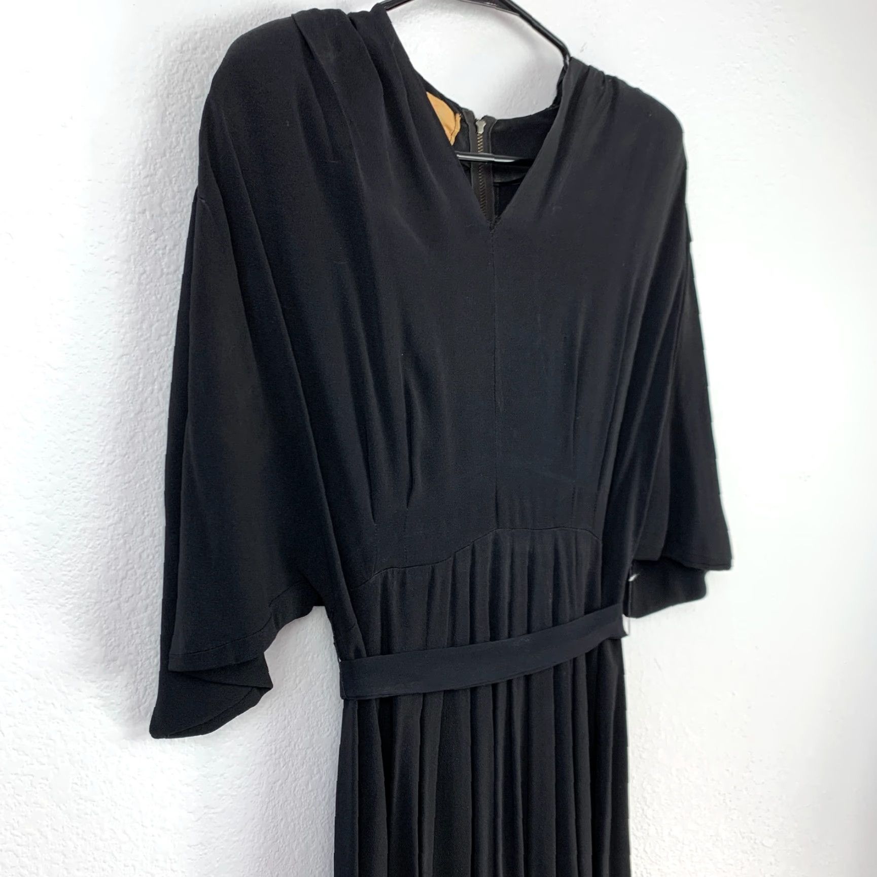 Vintage VINTAGE Sergee of California Rayon Crepe Vamp Black Skirt Dress Chest 32" Vintage 1940s Art Deco Black Rayon Crepe Dress Dress Mens Womens Size 22" - 2 Thumbnail
