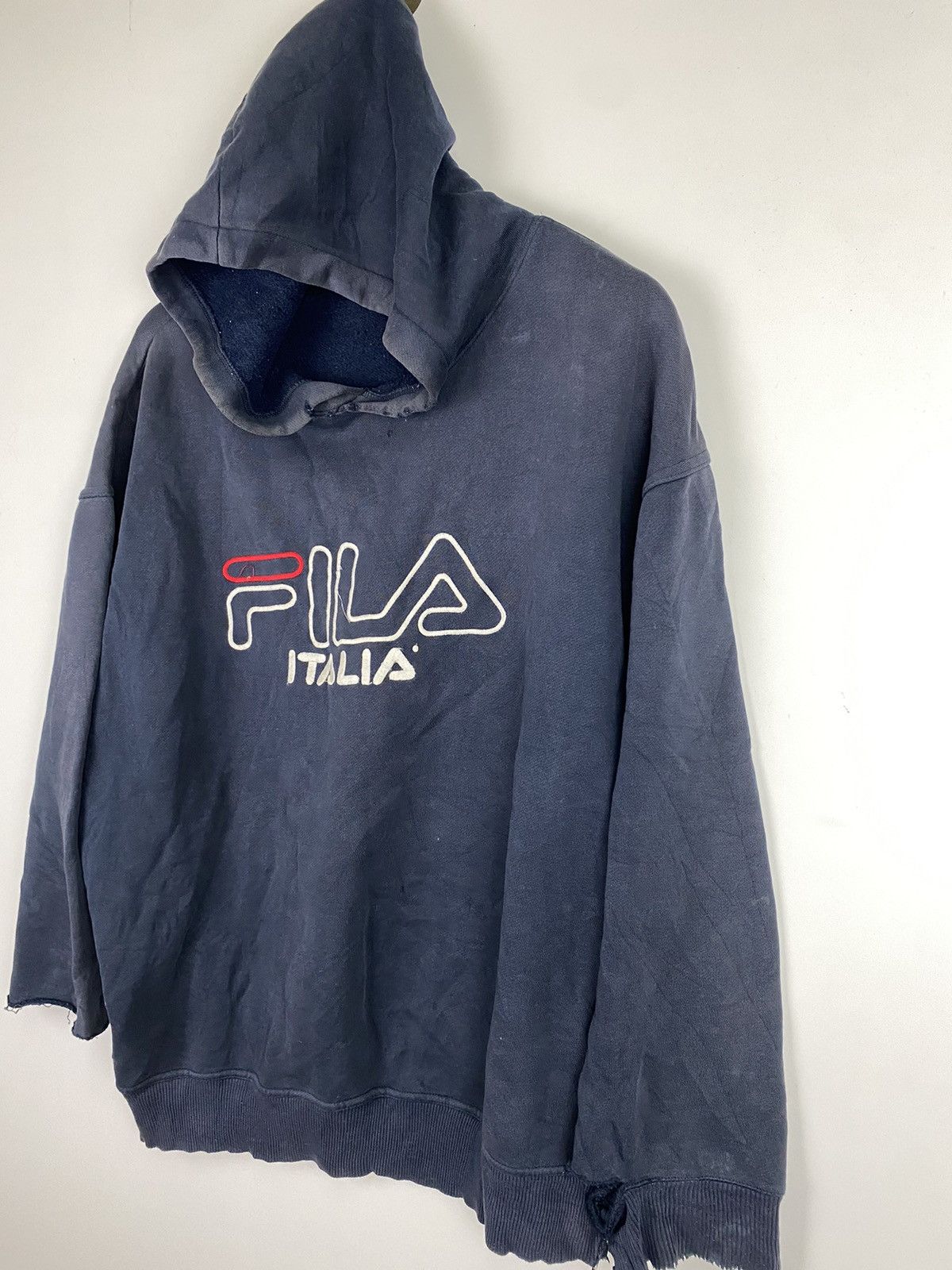 image of Trashed Fila Hoodie Pullover in Navy Blue, Men's (Size Large)