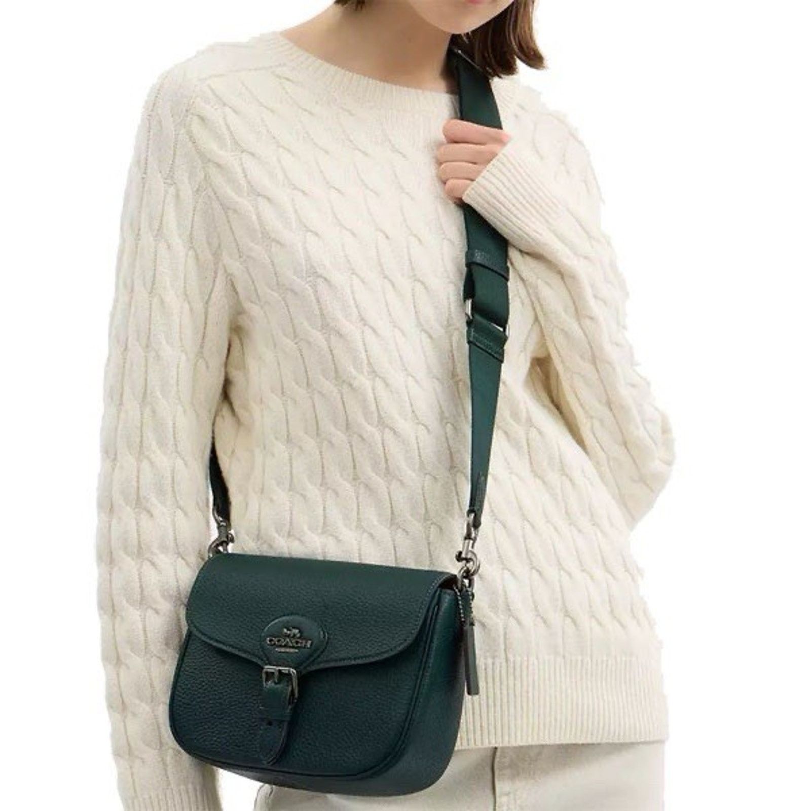 Coach NWT COACH Amelia Saddle Bag Shoulder CP107 Dark Teal Size ONE SIZE - 7 Thumbnail