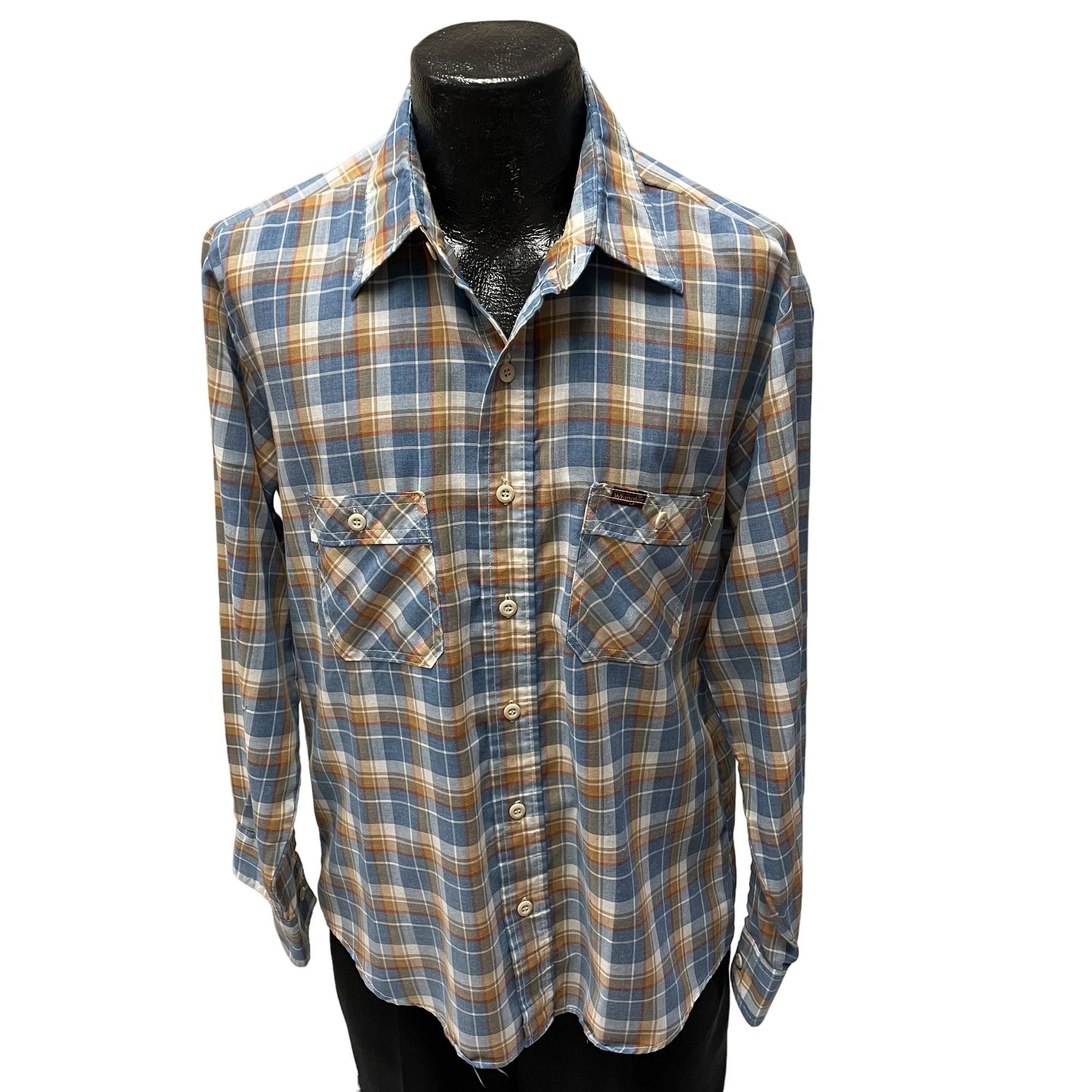 Wrangler Vtg Wrangler MOD Blue Copper SHADOW PLAID Hippie Shirt Size US L / EU 52-54 / 3 - 2 Thumbnail