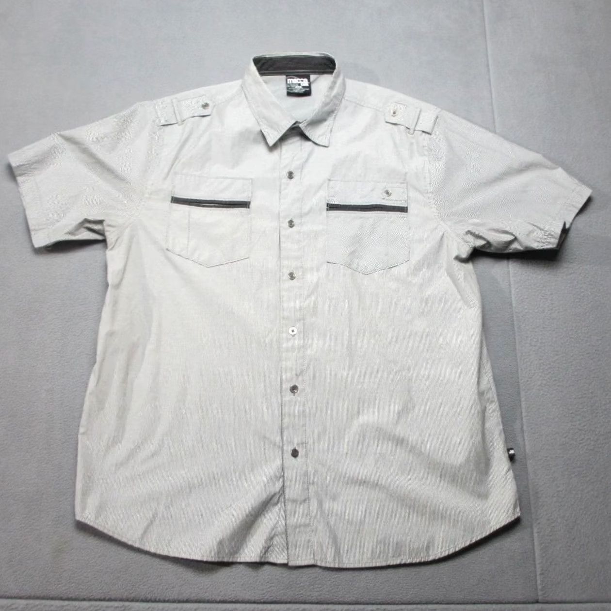 Vintage Mecca Shirt Mens 2XL Gray Pinstripe Short Sleeve Snap Front Garage Y2K Shop USA Shirt Size US XXL / EU 58 / 5 - 2 Thumbnail