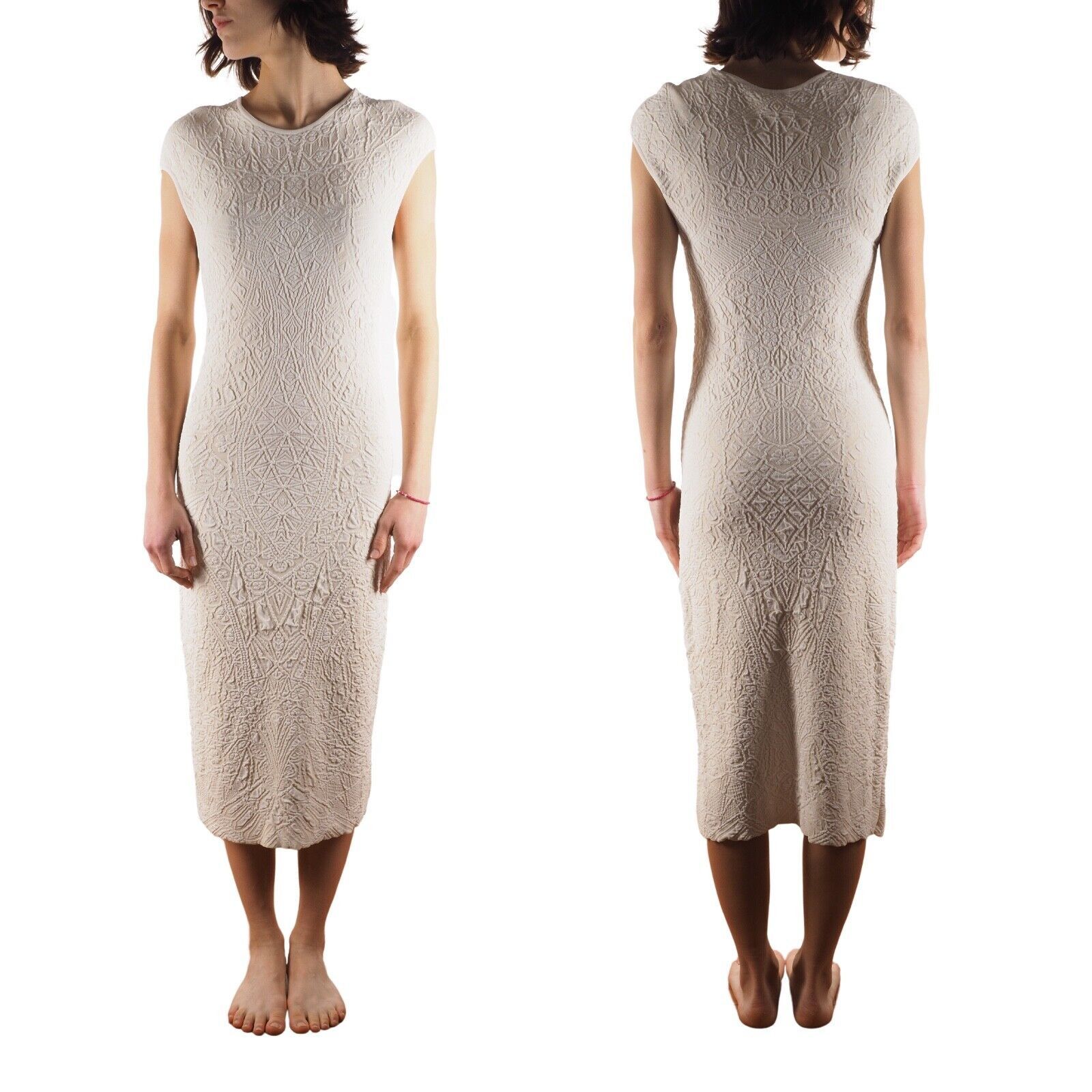 Alexander McQueen Vintage Ivory Textured Viscose Midi Dress