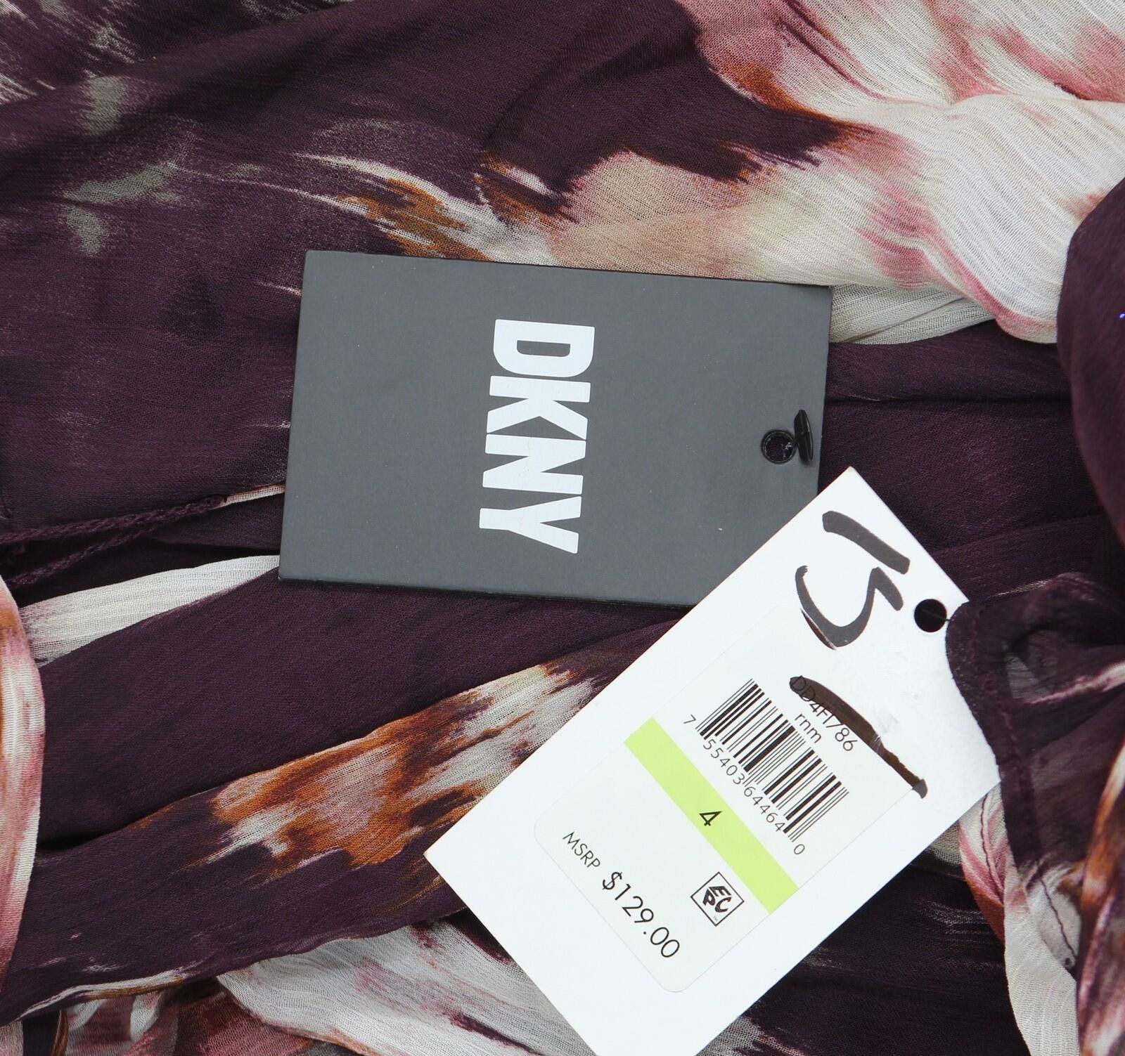 DKNY Nwt Dkny Puff Sheer Sleeves Dress Raisin Purple Multi 4 Size S / US 4 / IT 40 - 3 Thumbnail