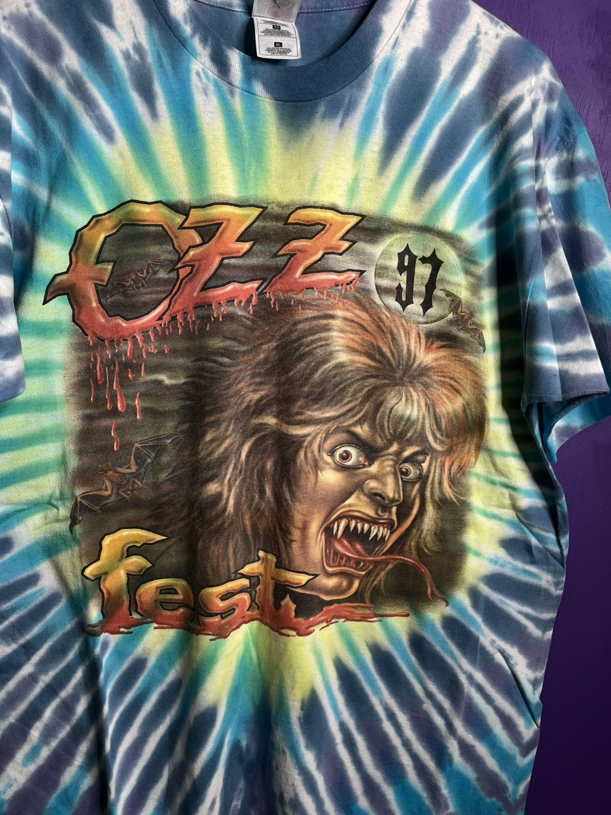 Band Tees × Vintage Vintage 1997 Ozzfest screaming head tie dye t-shirt Size US XL / EU 56 / 4 - 3 Thumbnail